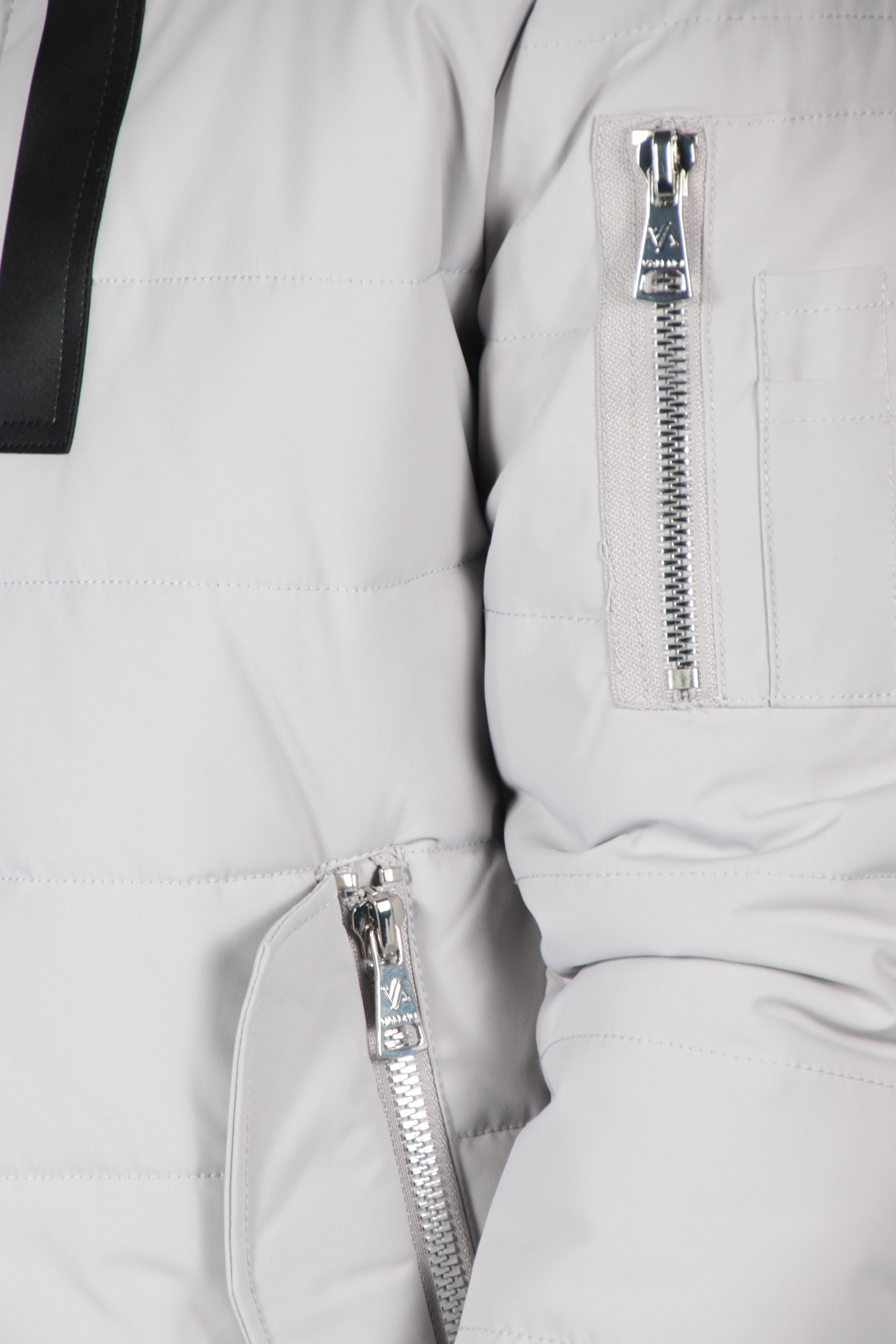 Gray bomber jacket with black collar