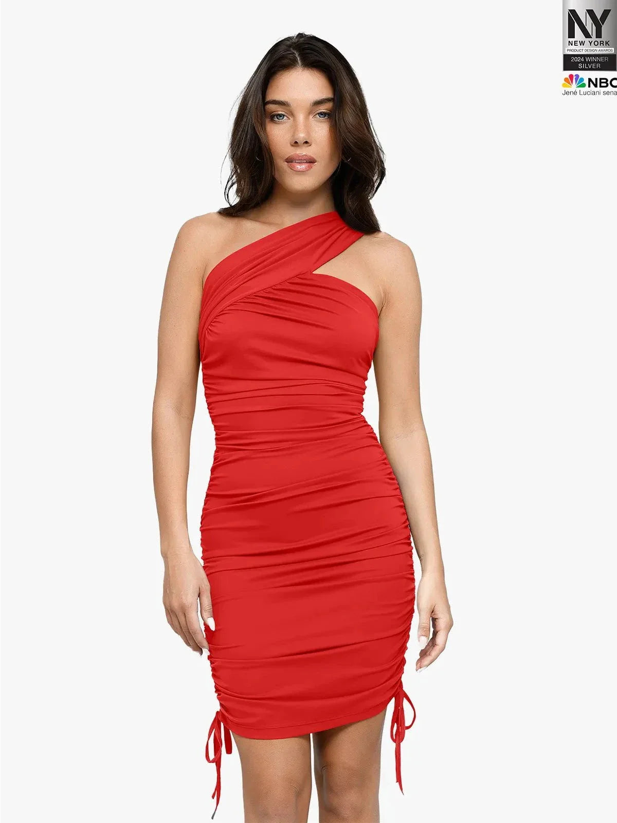 Bluetag Cooling Shapewear One-Shoulder Ruched Bodycon Dress