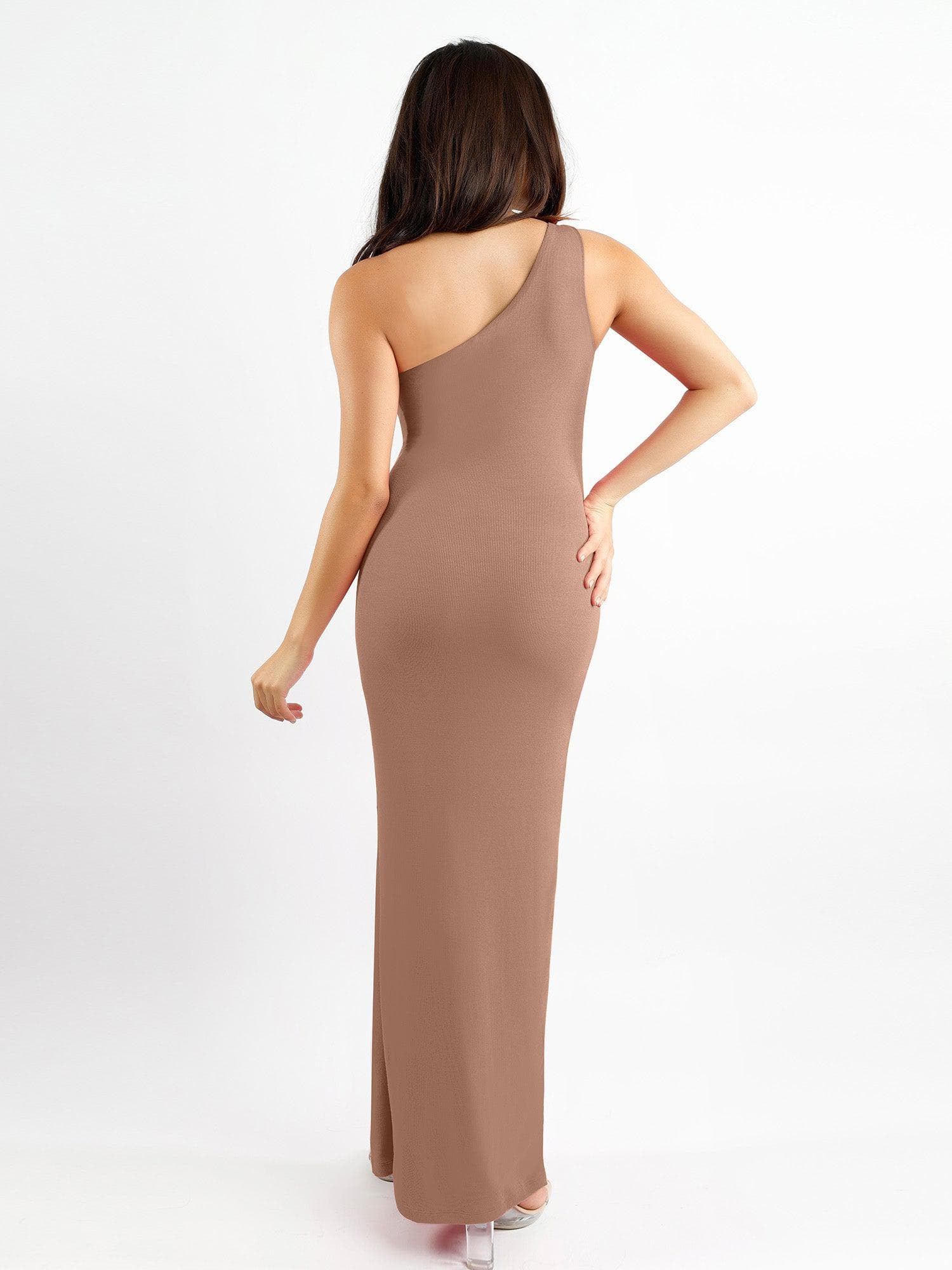 Shapewear Modal One Shoulder Front Slit Slimming Maxi Dress