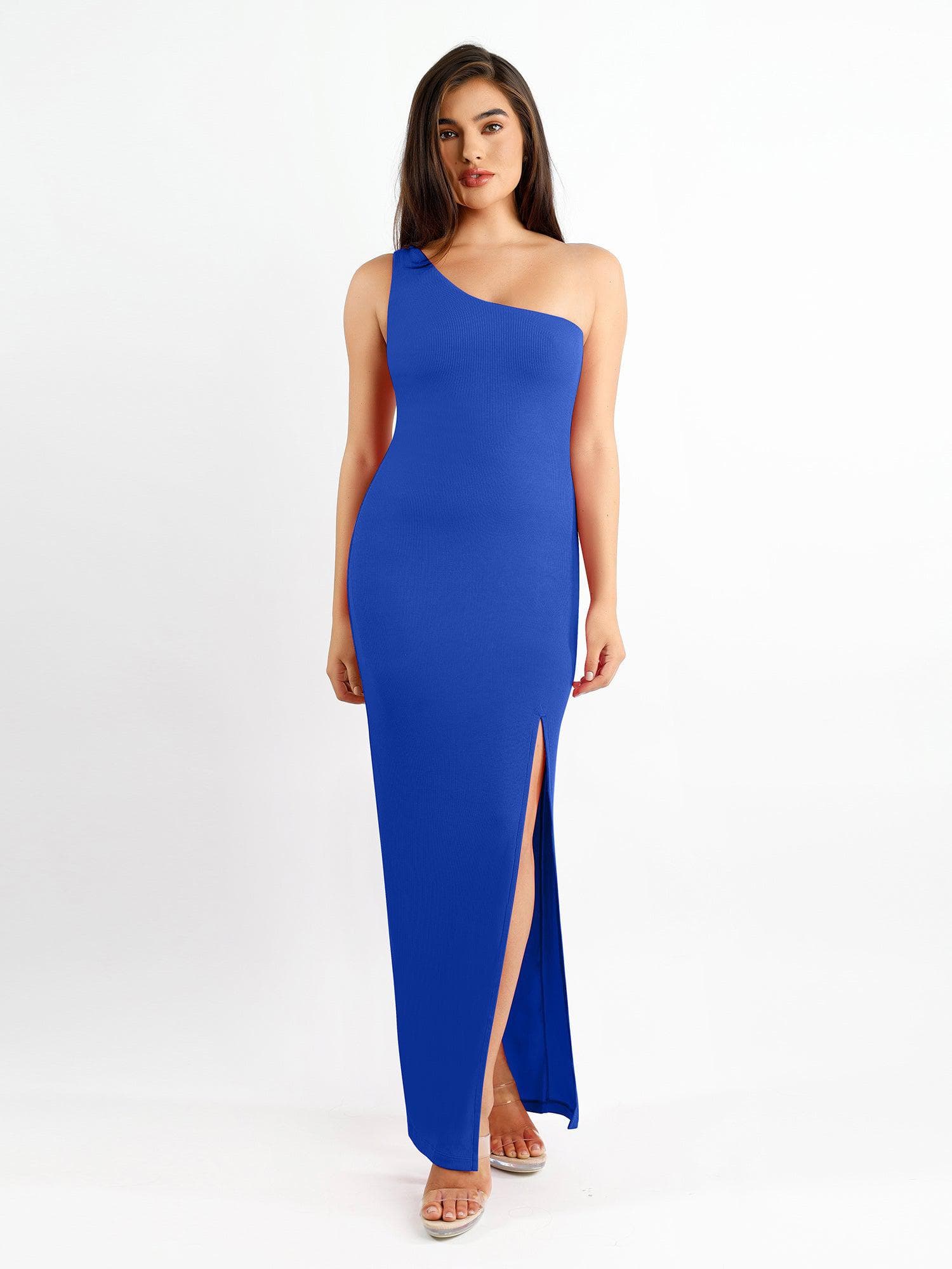 Shapewear Modal One Shoulder Front Slit Slimming Maxi Dress