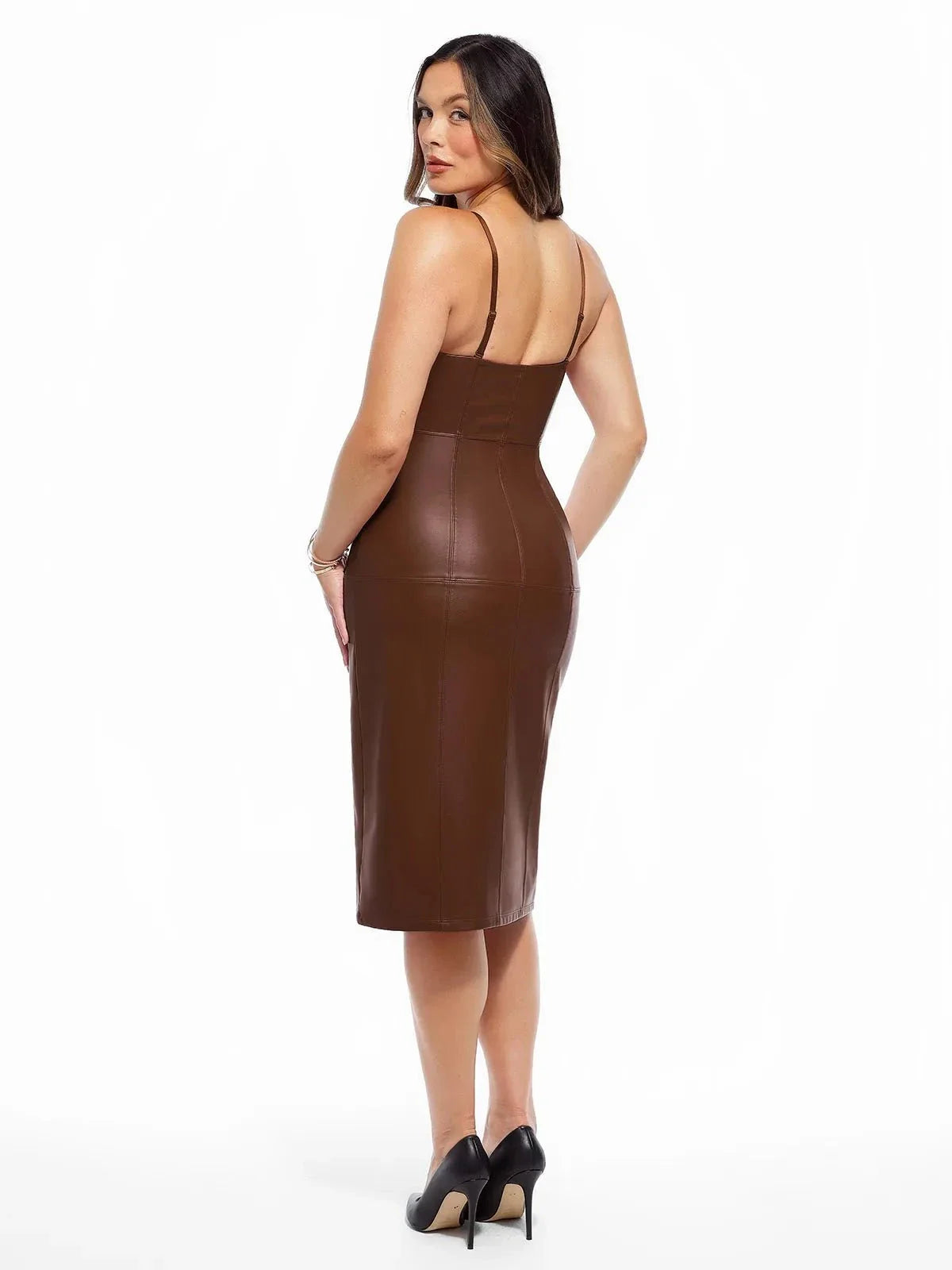 Dual-Wear Sculpting Faux Leather Dress