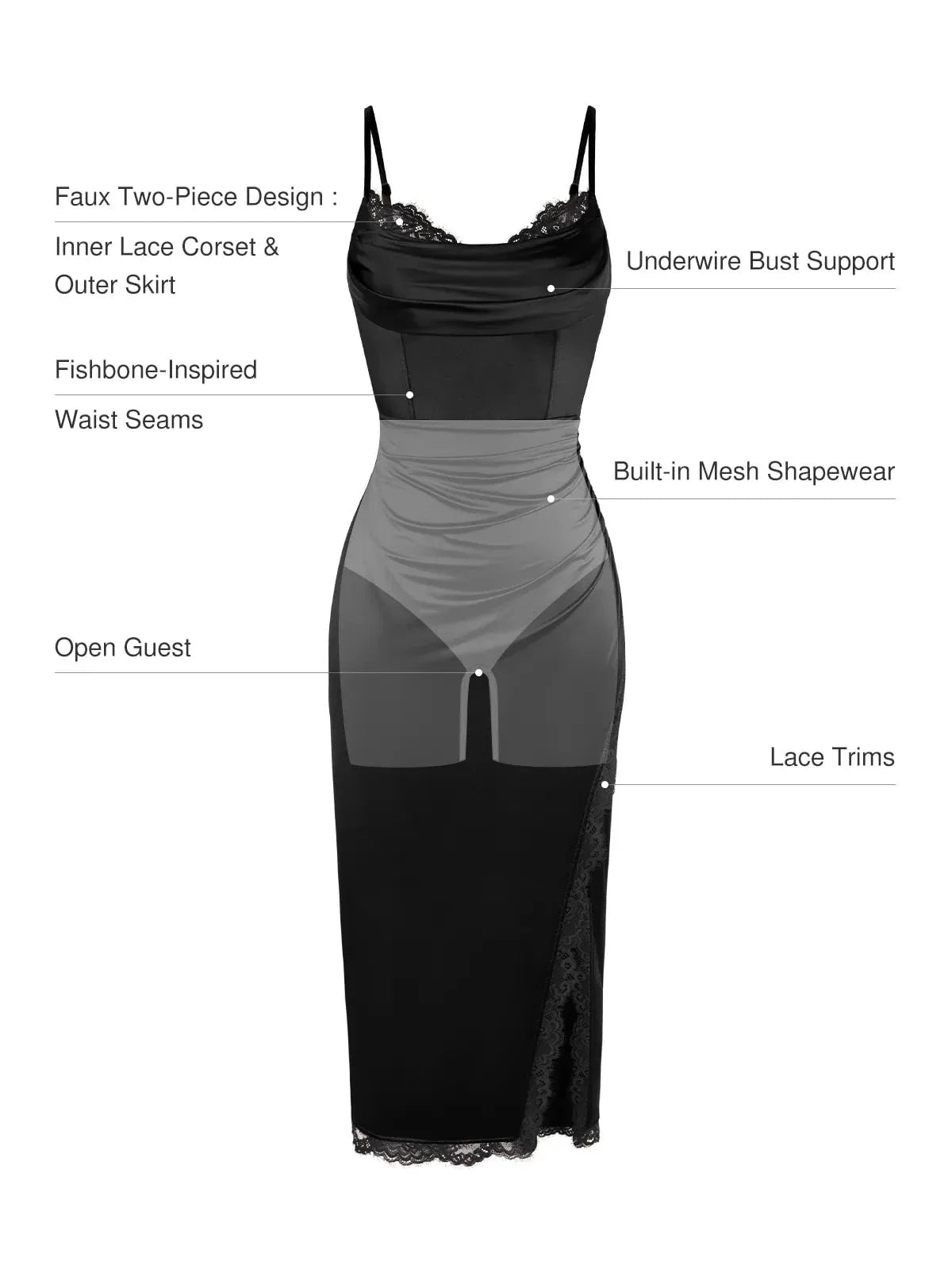 Lace Trim Sculpting Floral-Print Midi Dress