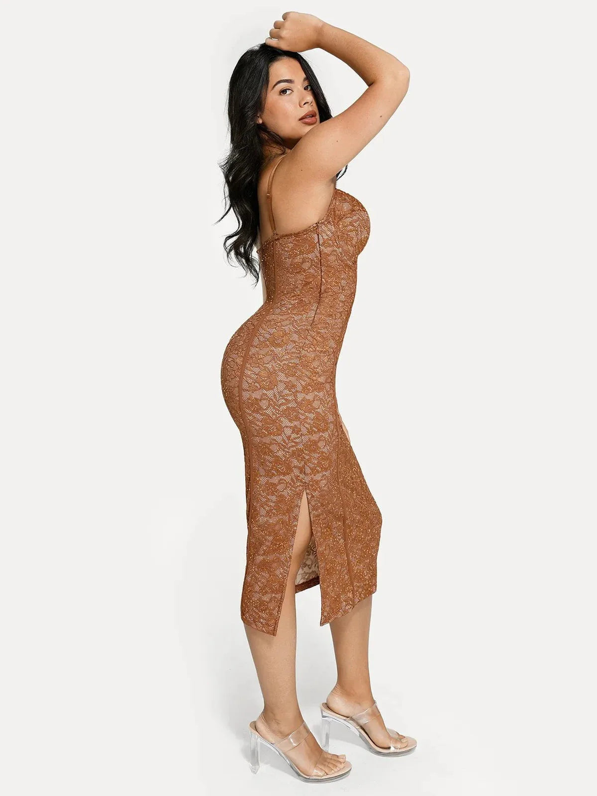 Shapewear All-Lace Hourglass Corset Side Slit Midi Dress