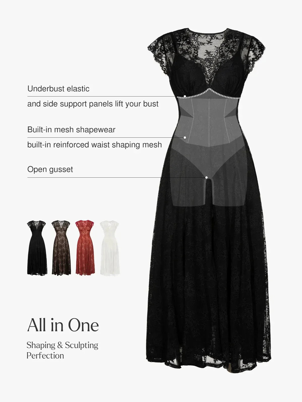 Shapewear Boho Floral Lace Front Slit Maxi Dress