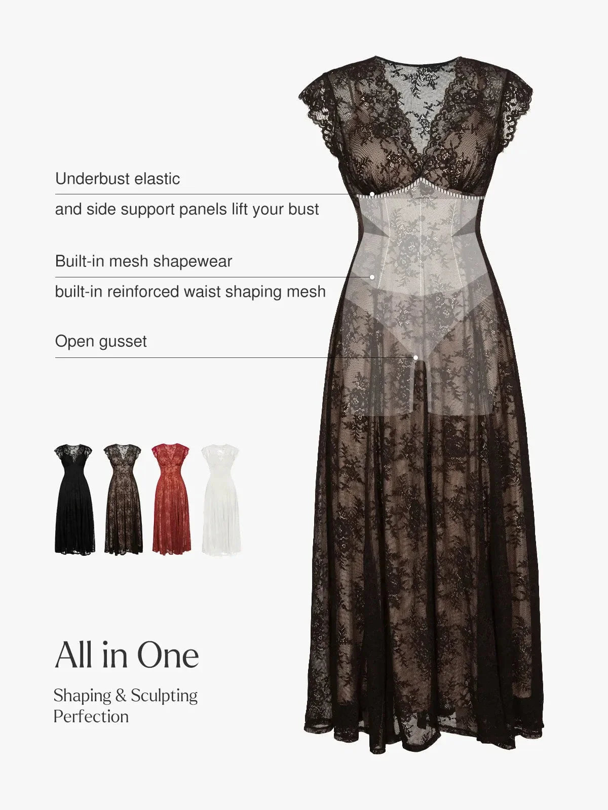 Shapewear Boho Floral Lace Front Slit Maxi Dress