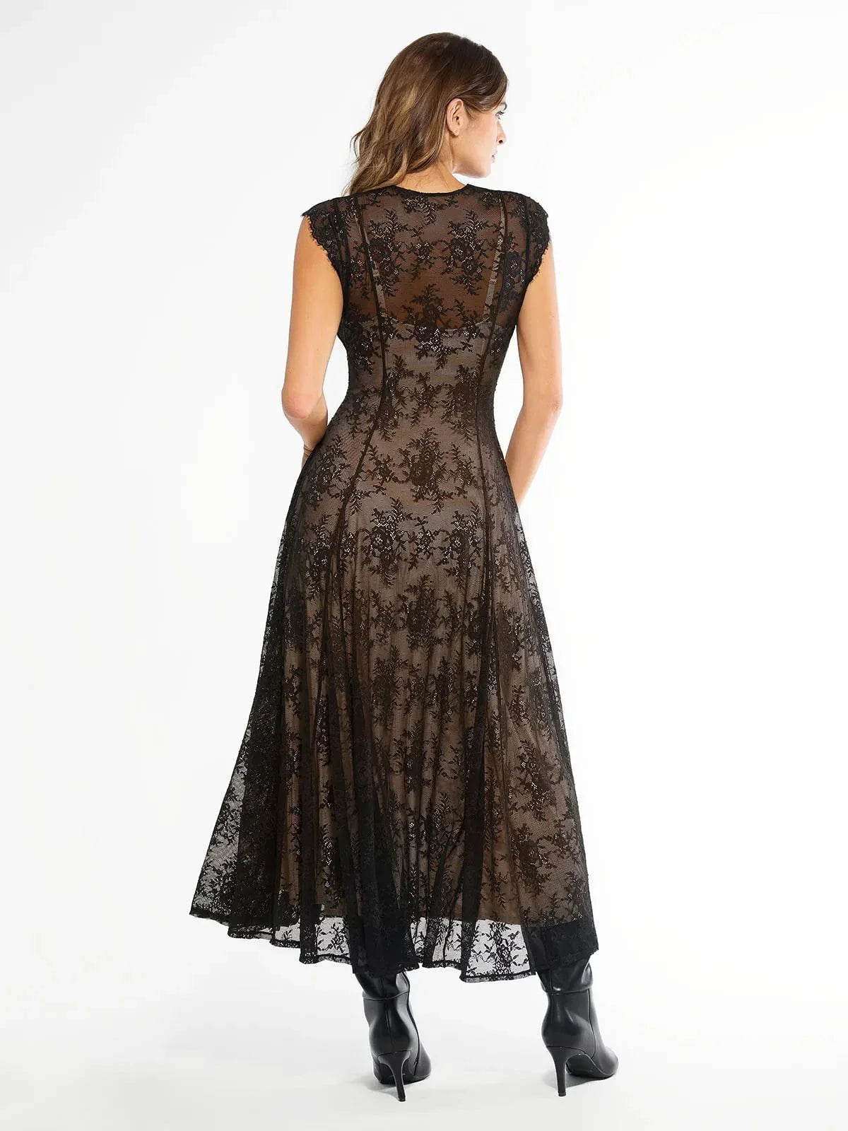Shapewear Boho Floral Lace Front Slit Maxi Dress