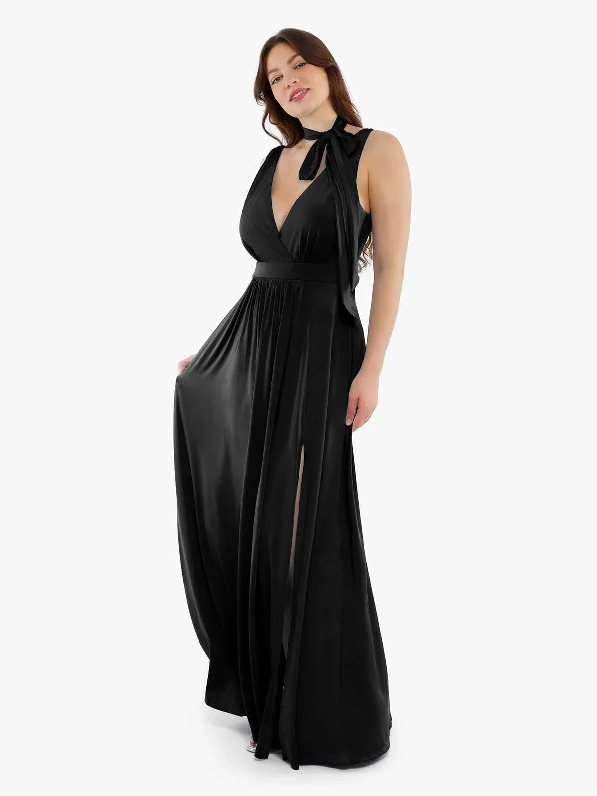 Shapewear Deep V-Neck Front Slit Goddess Maxi Dress