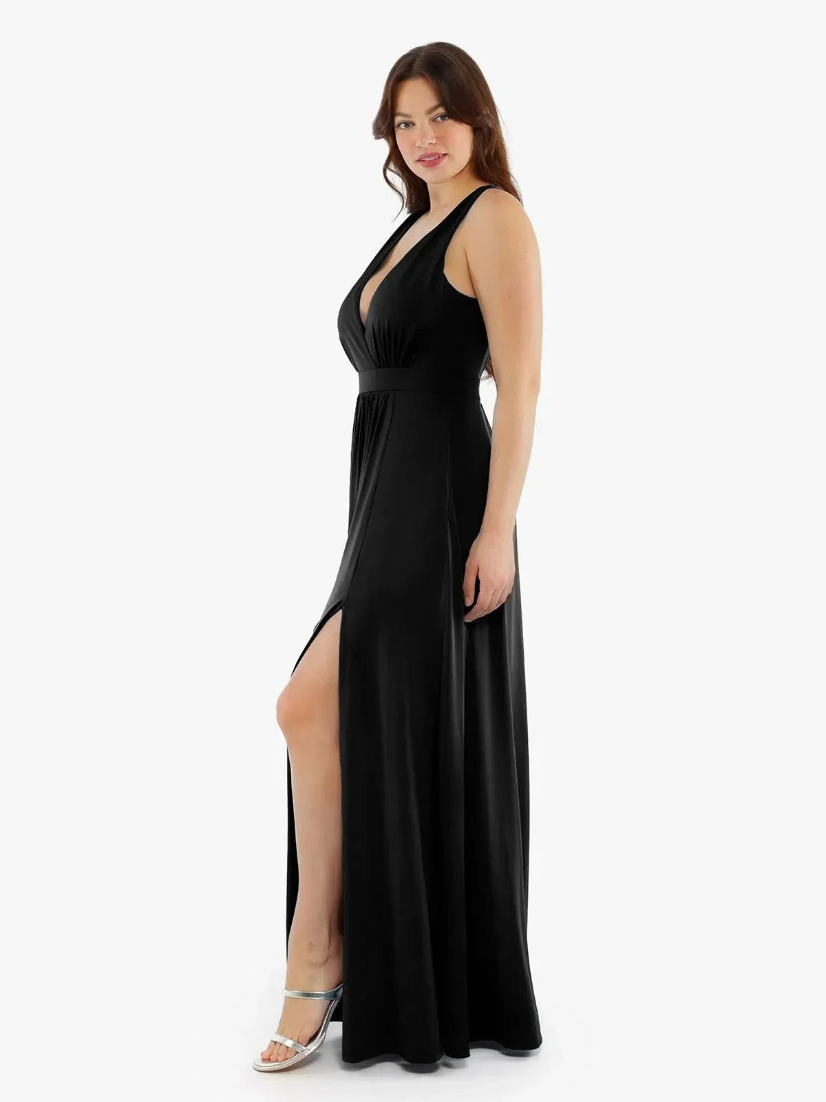 Shapewear Deep V-Neck Front Slit Goddess Maxi Dress