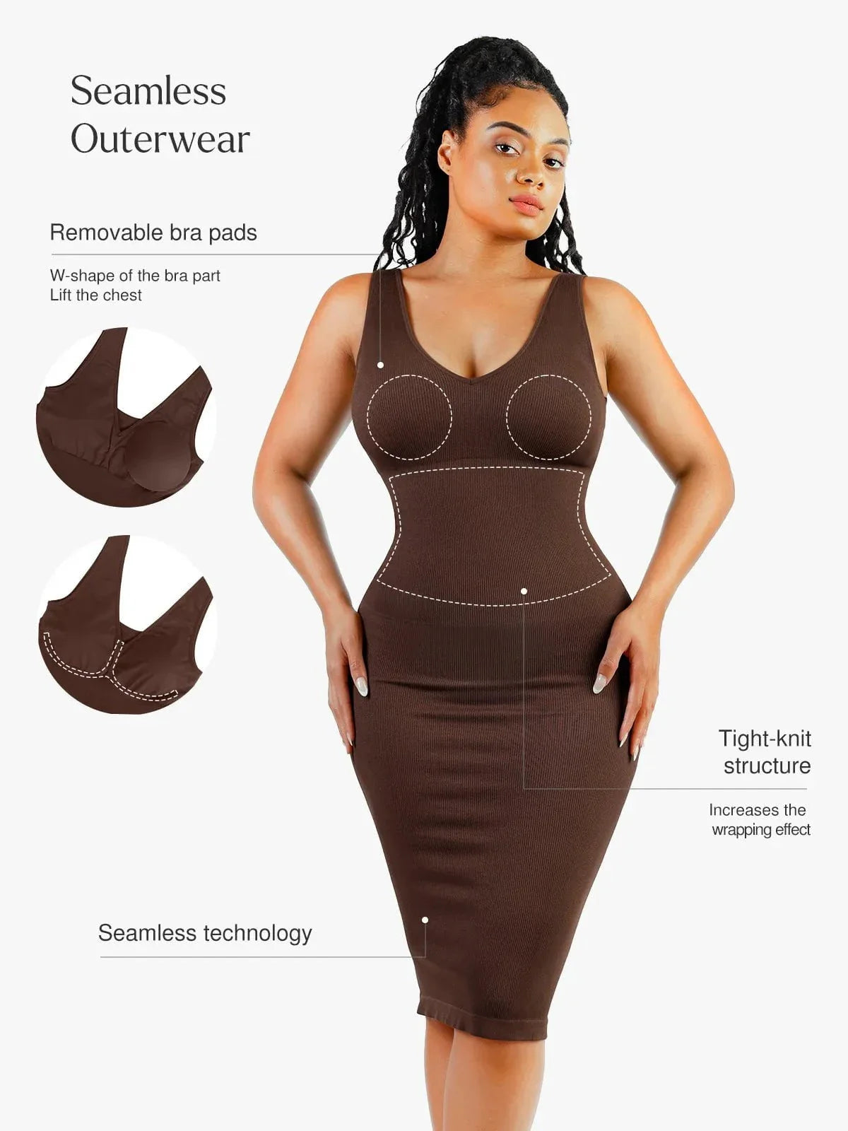 Shapewear Deep V-Neck Tummy Control Midi Dress