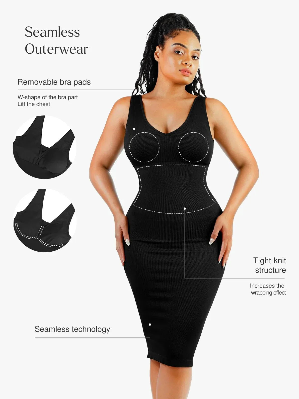 Shapewear Deep V-Neck Tummy Control Midi Dress