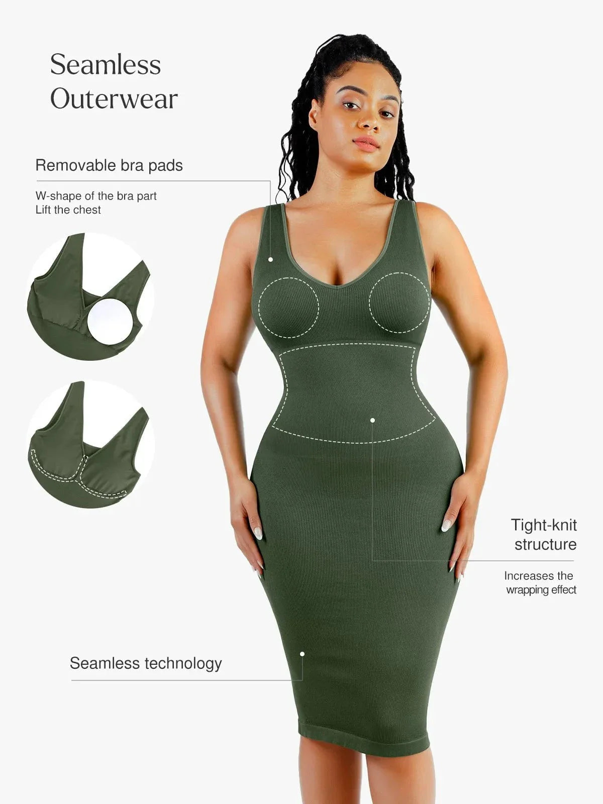 Shapewear Deep V-Neck Tummy Control Midi Dress