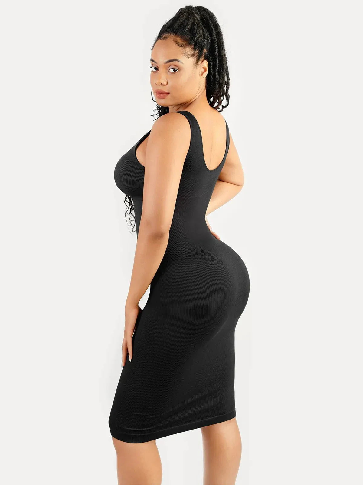 Shapewear Deep V-Neck Tummy Control Midi Dress