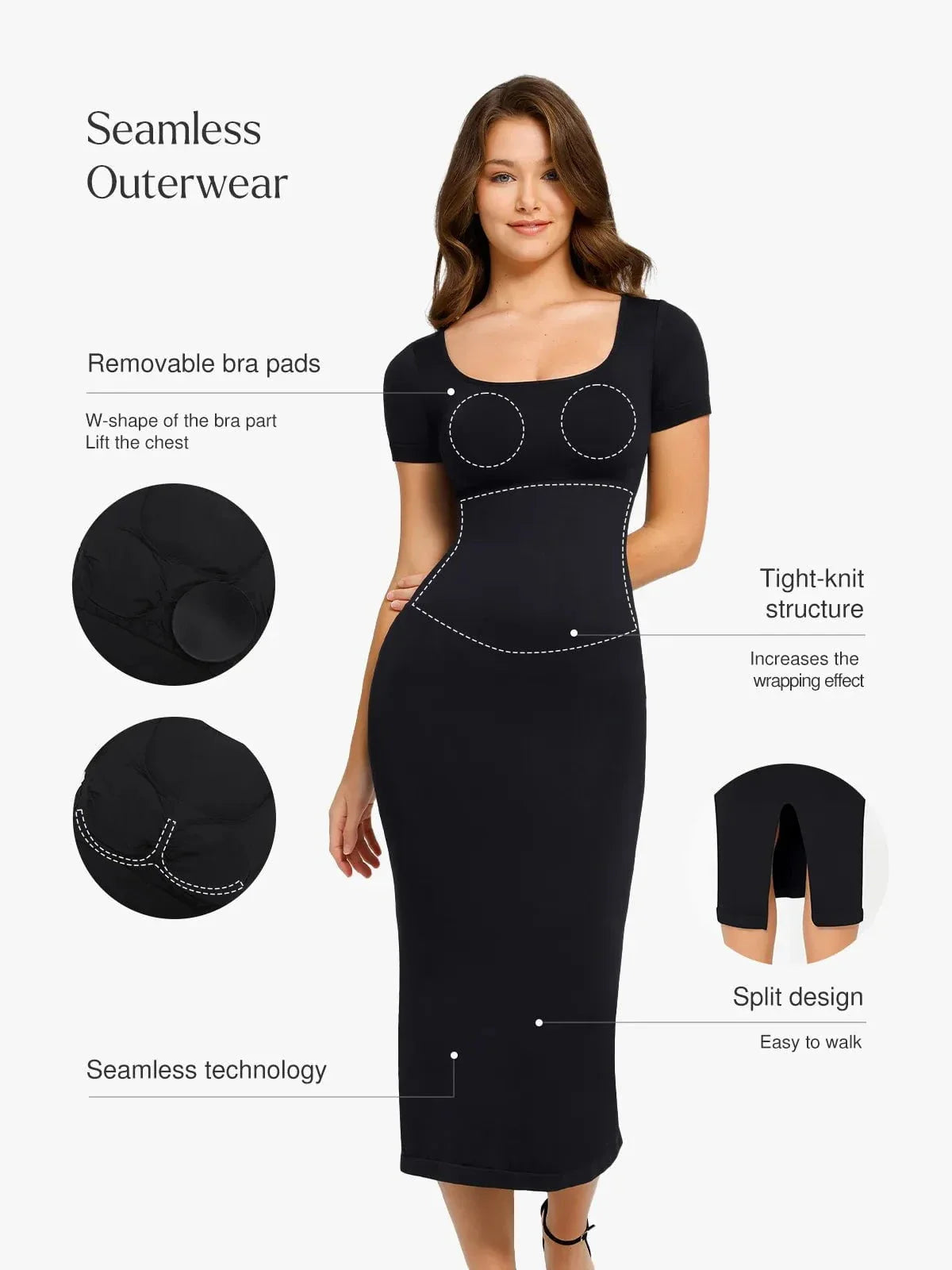 Shapewear Eco-Friendly Back Slit Midi Seamless Dress