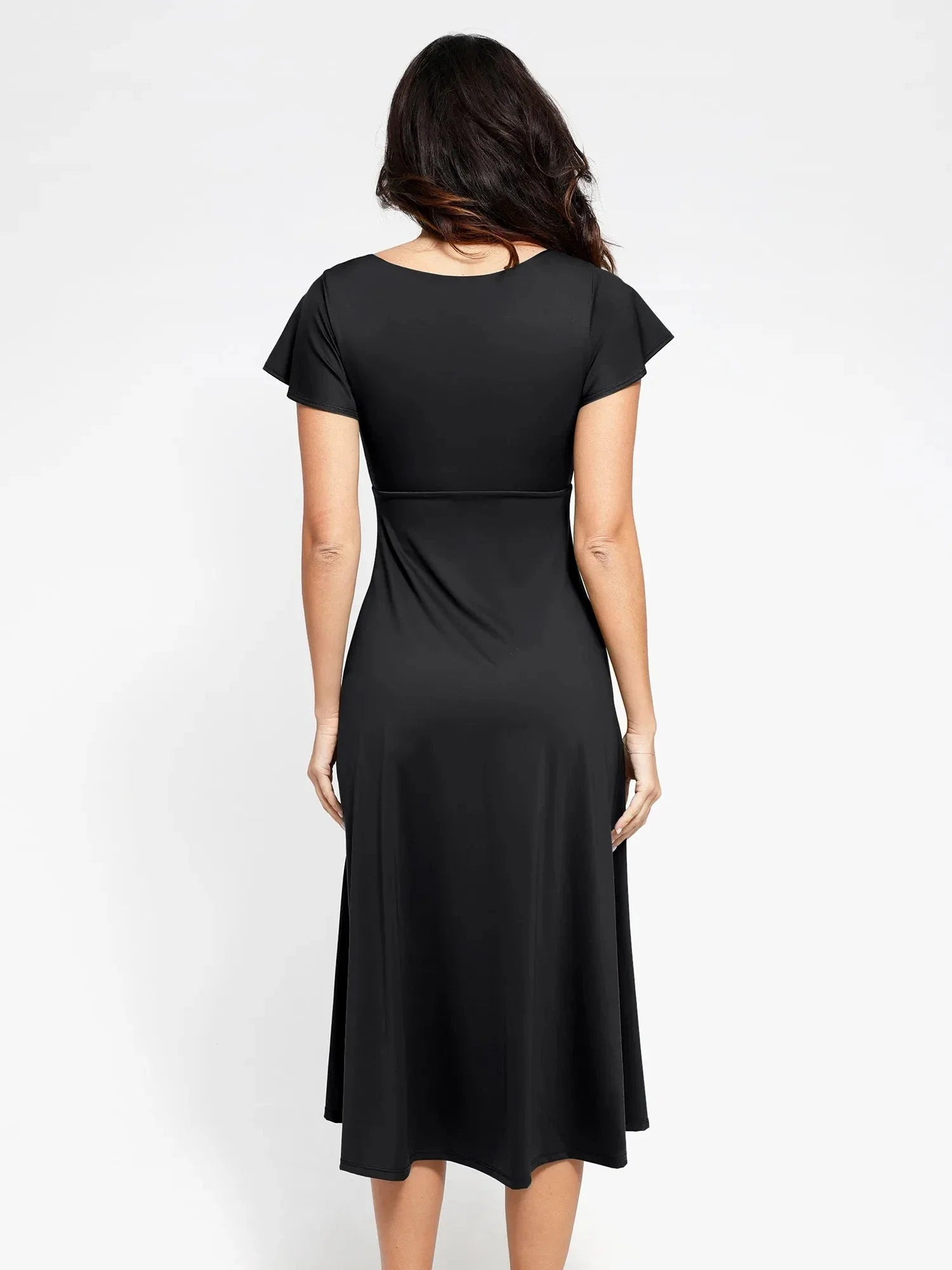 Shapewear Flutter Sleeve Sculpting A-Line Midi Dress