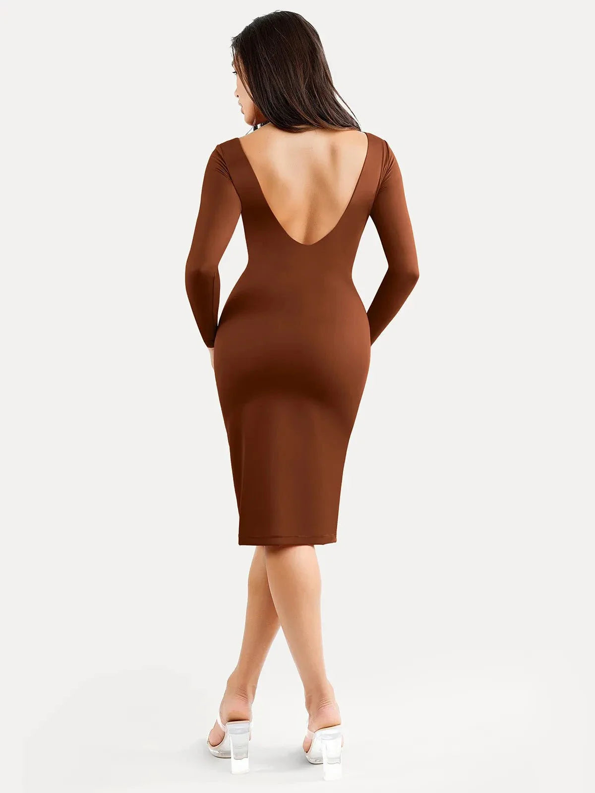 Shapewear Long Sleeve Boat Neck Sculpting Midi Dress