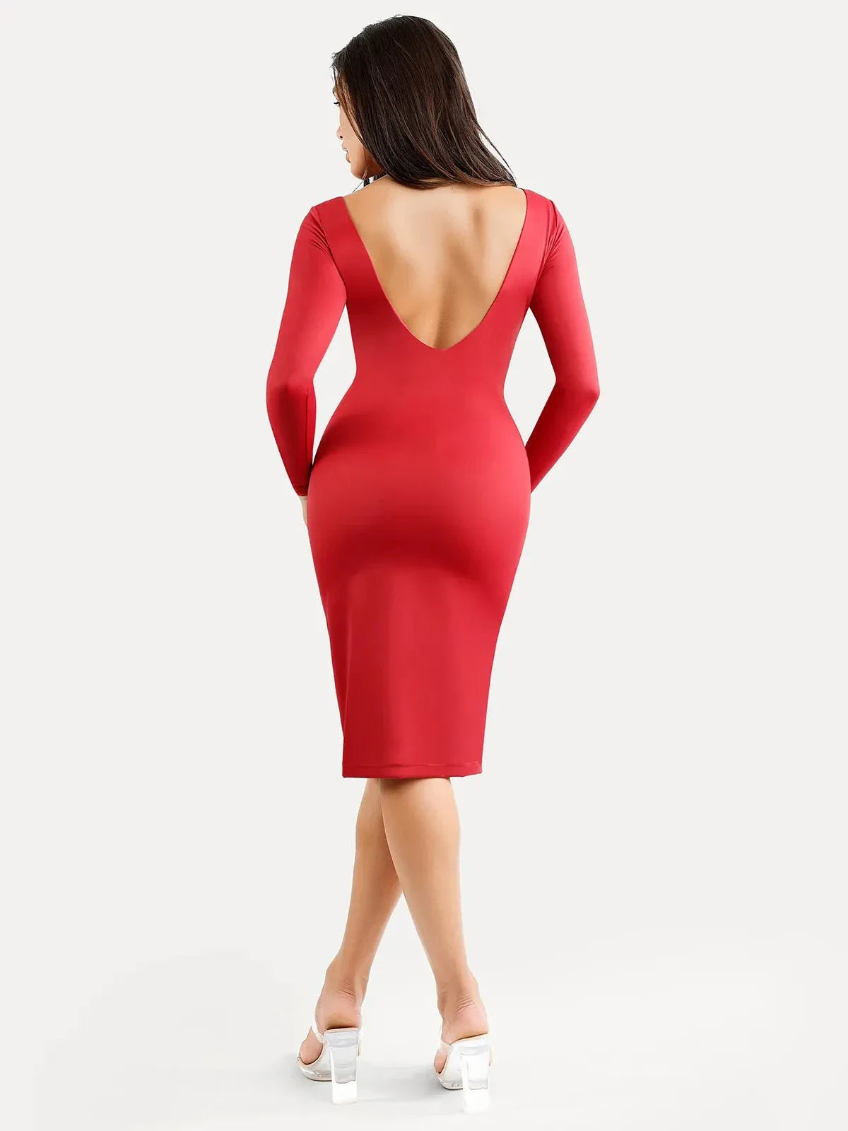 Shapewear Long Sleeve Boat Neck Sculpting Midi Dress