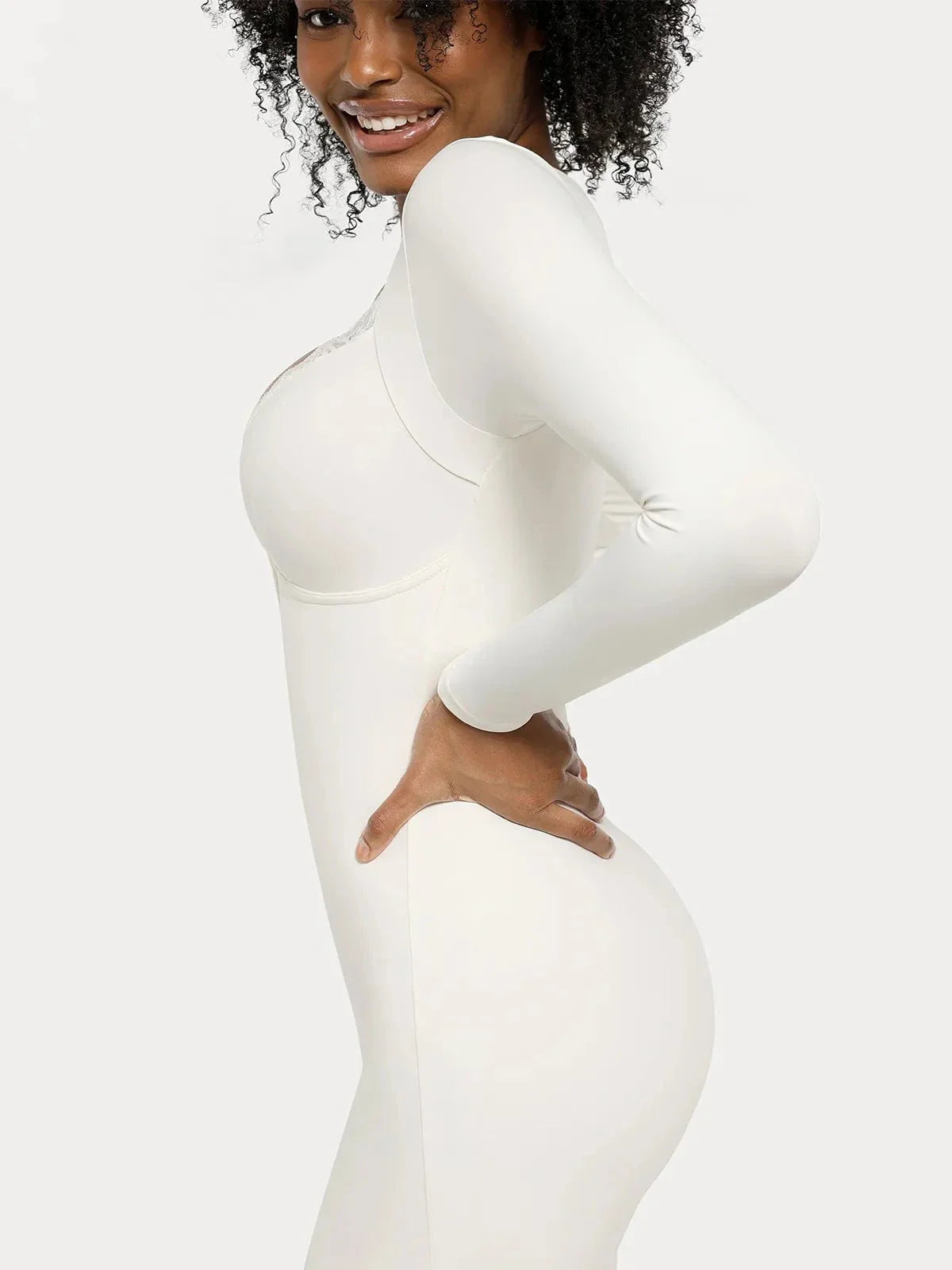 Shapewear Long Sleeve Lace Trim Sculpting Mermaid Maxi Dress