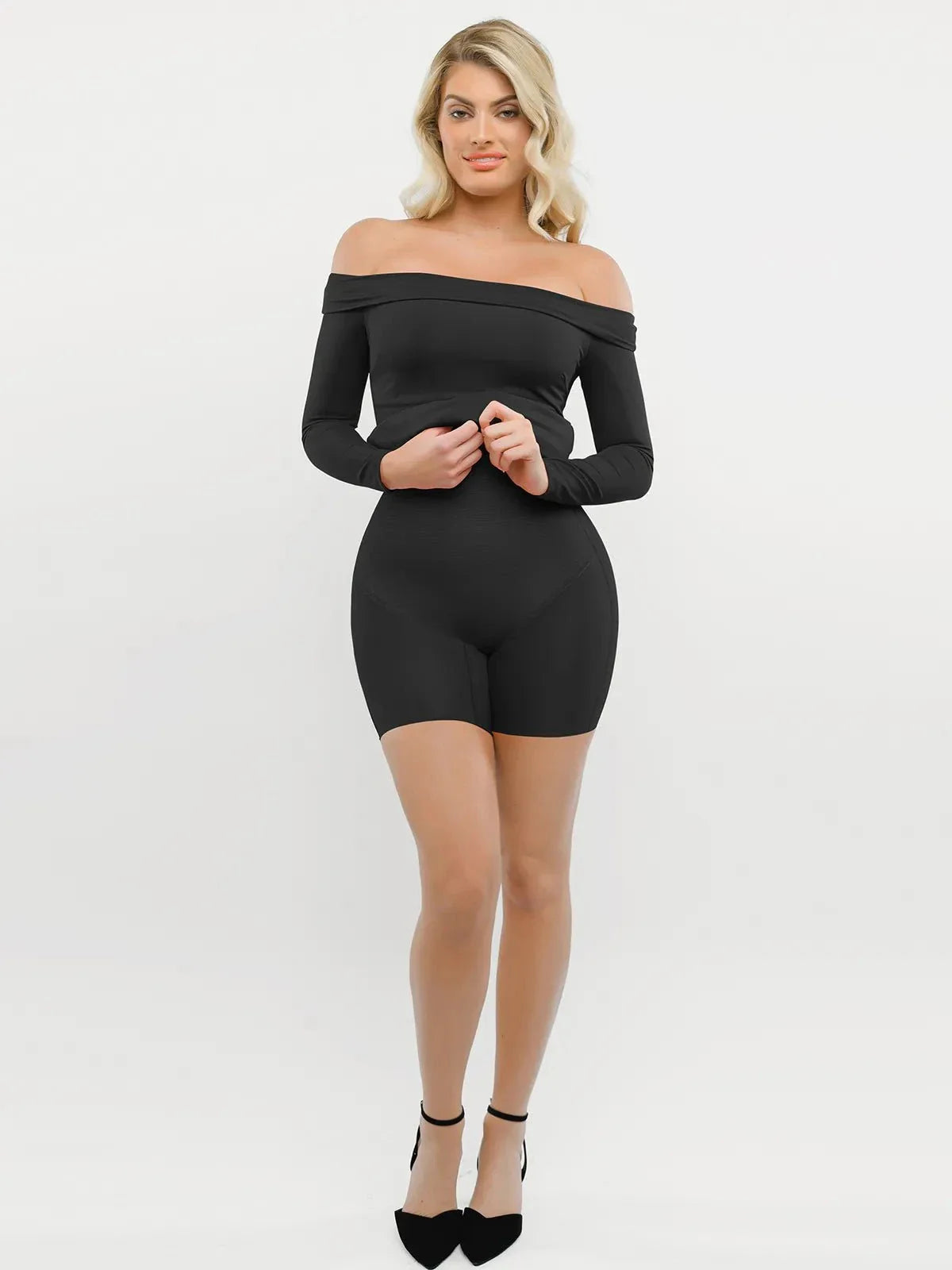 Shapewear Long Sleeve Off-the-Shoulder Bodycon Mini Dress
