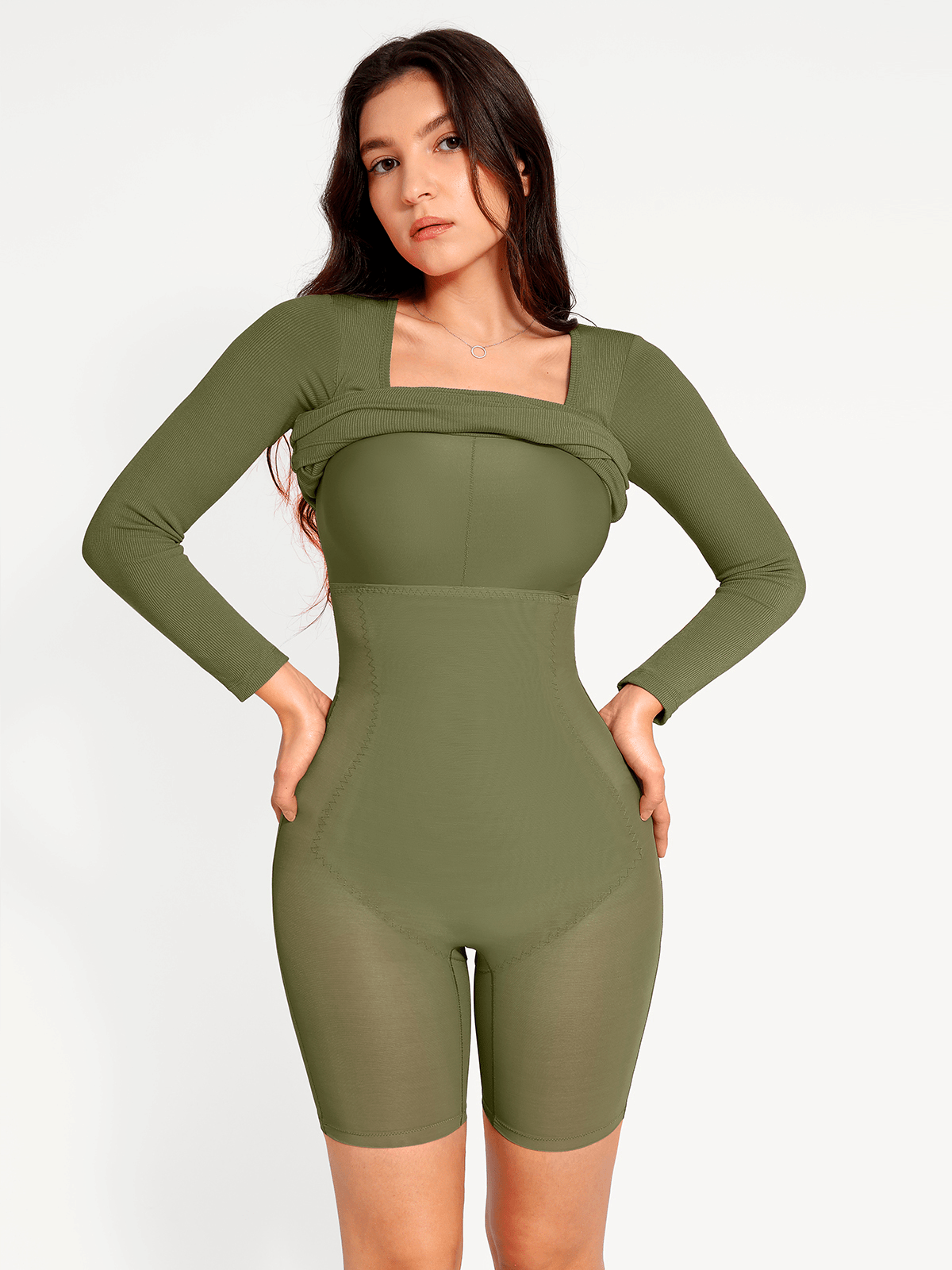 Shapewear Long Sleeve Square Neck Modal Slimming Midi Dress