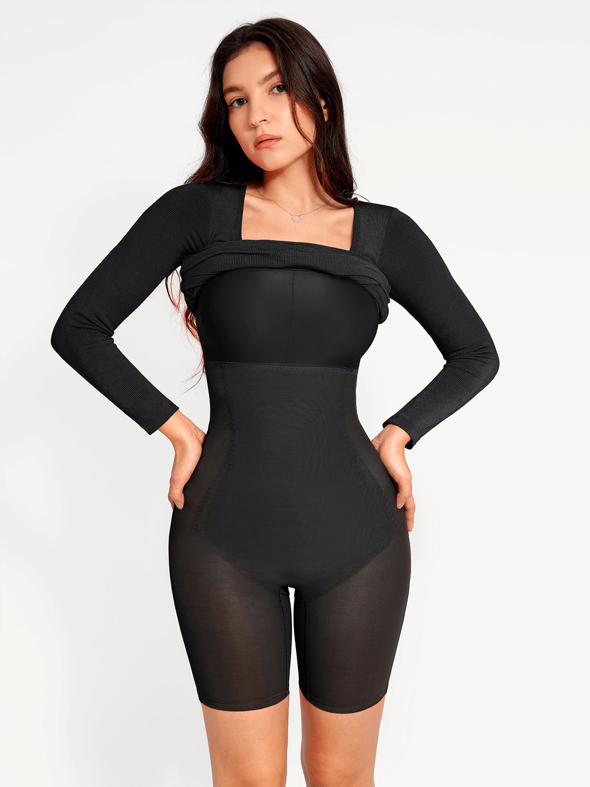 Shapewear Long Sleeve Square Neck Modal Slimming Midi Dress