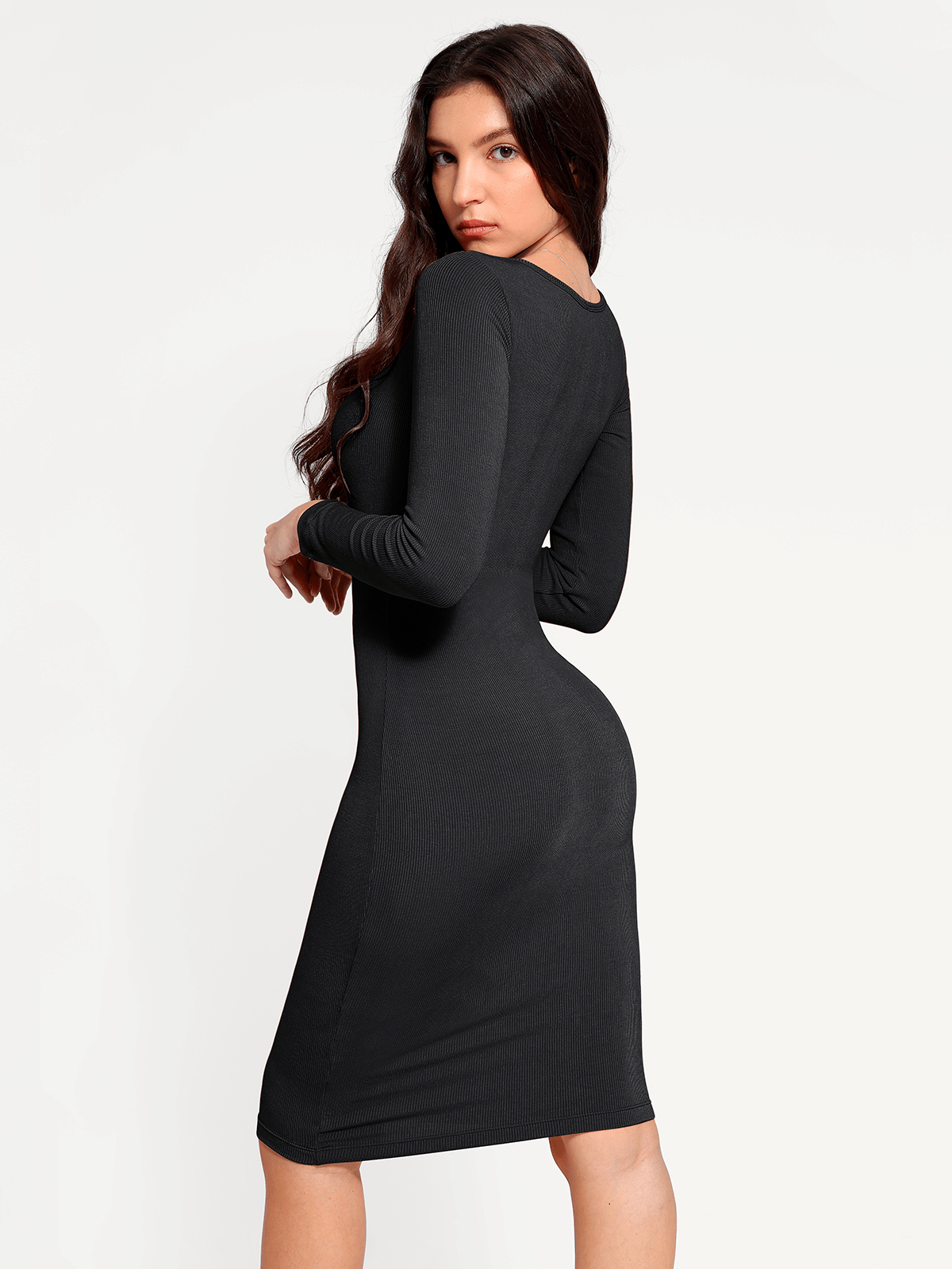 Shapewear Long Sleeve Square Neck Modal Slimming Midi Dress