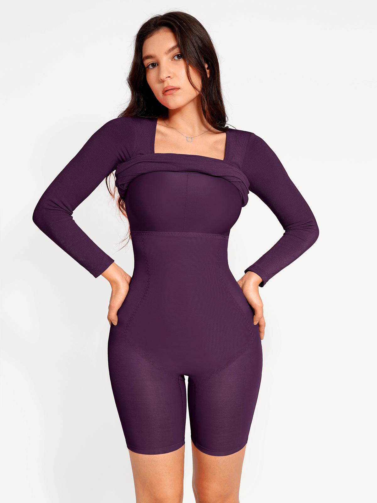 Shapewear Long Sleeve Square Neck Modal Slimming Midi Dress