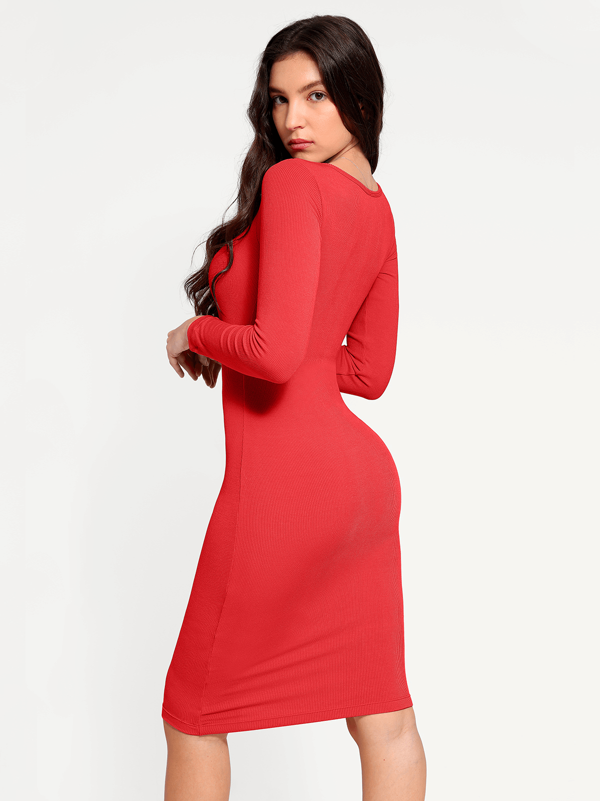 Shapewear Long Sleeve Square Neck Modal Slimming Midi Dress