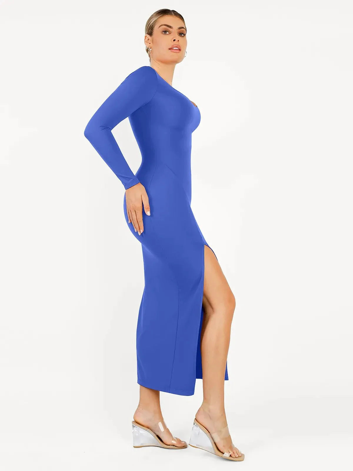Shapewear Long Sleeve V-Neck Low Back Slimming Maxi Dress