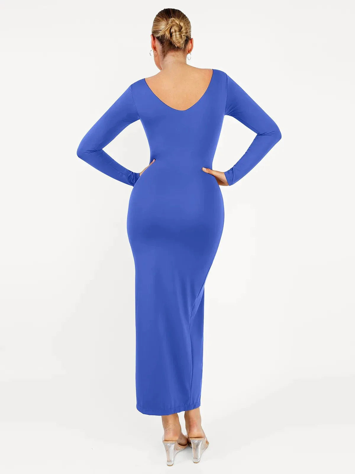 Shapewear Long Sleeve V-Neck Low Back Slimming Maxi Dress