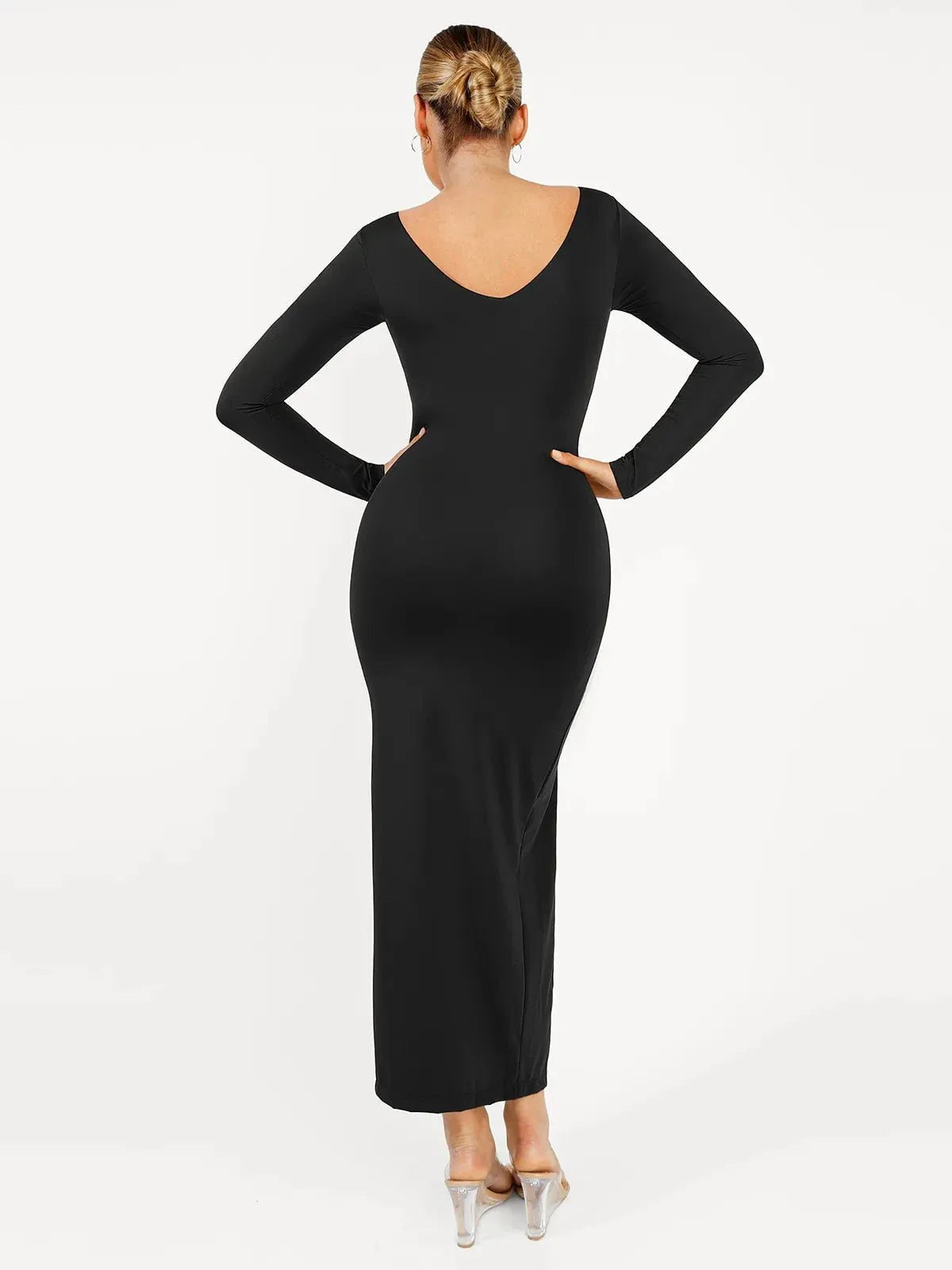 Shapewear Long Sleeve V-Neck Low Back Slimming Maxi Dress