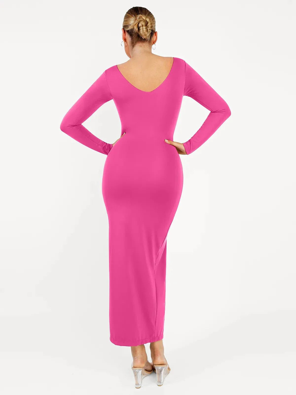 Shapewear Long Sleeve V-Neck Low Back Slimming Maxi Dress
