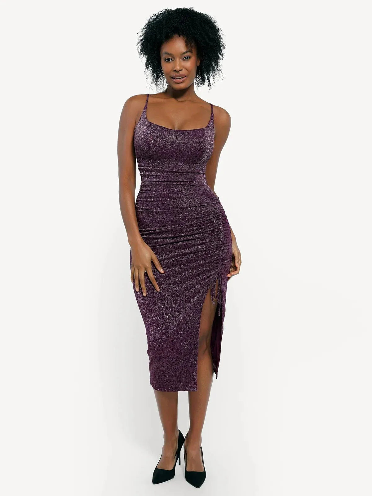 Shapewear Metallic Knit Bodycon Sculpting Midi Slip Dress