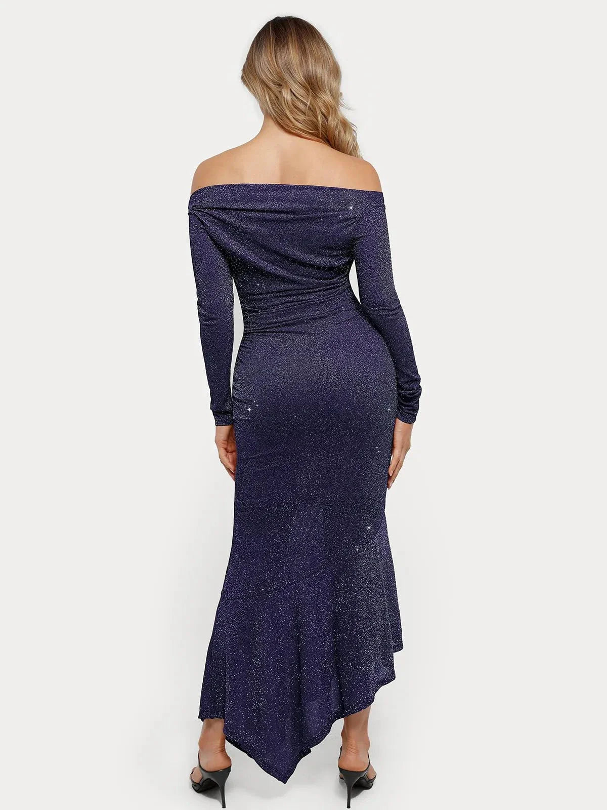 Shapewear Metallic Knit Long Sleeve Slim Mermaid Maxi Dress