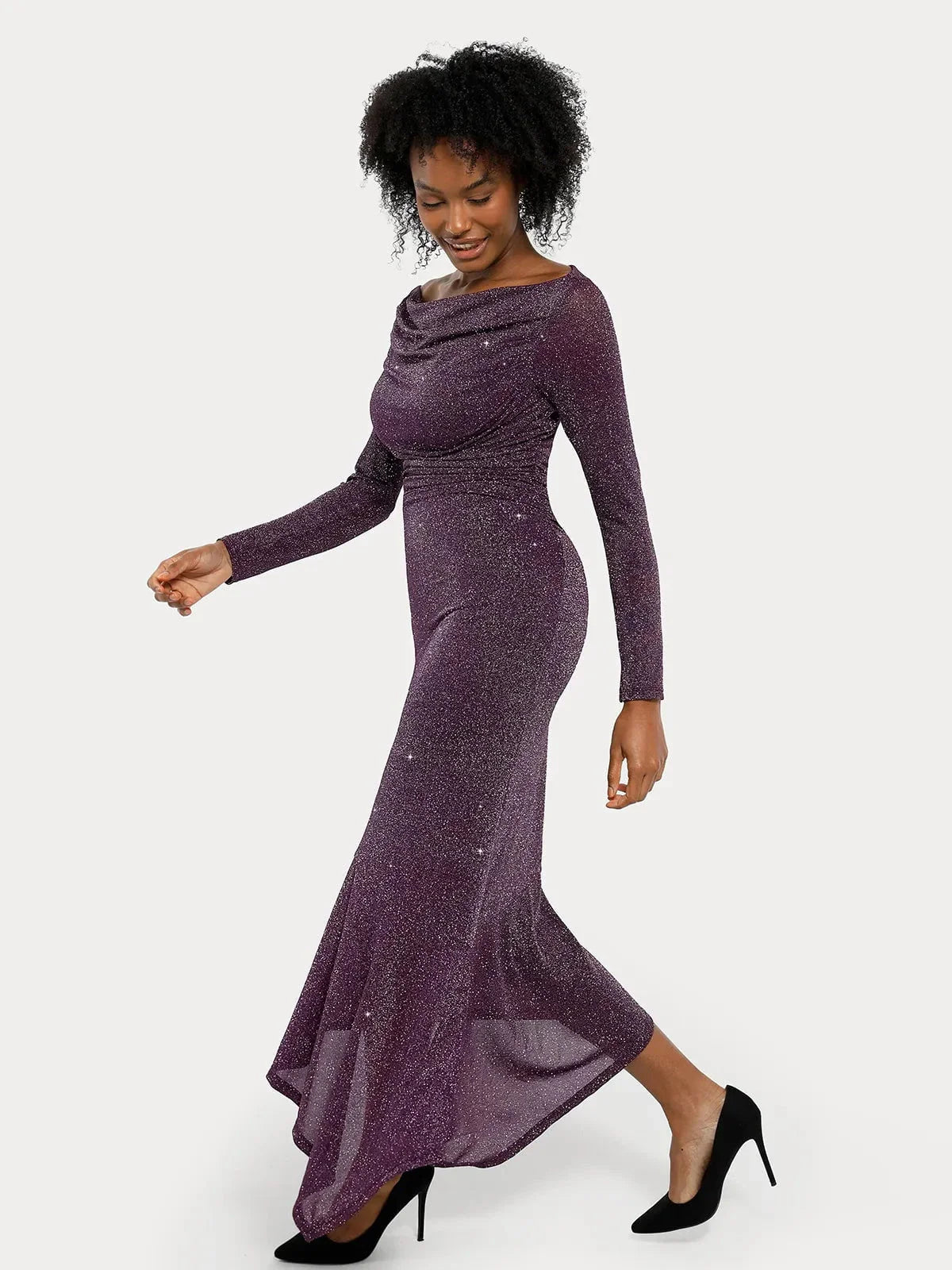 Shapewear Metallic Knit Long Sleeve Slim Mermaid Maxi Dress