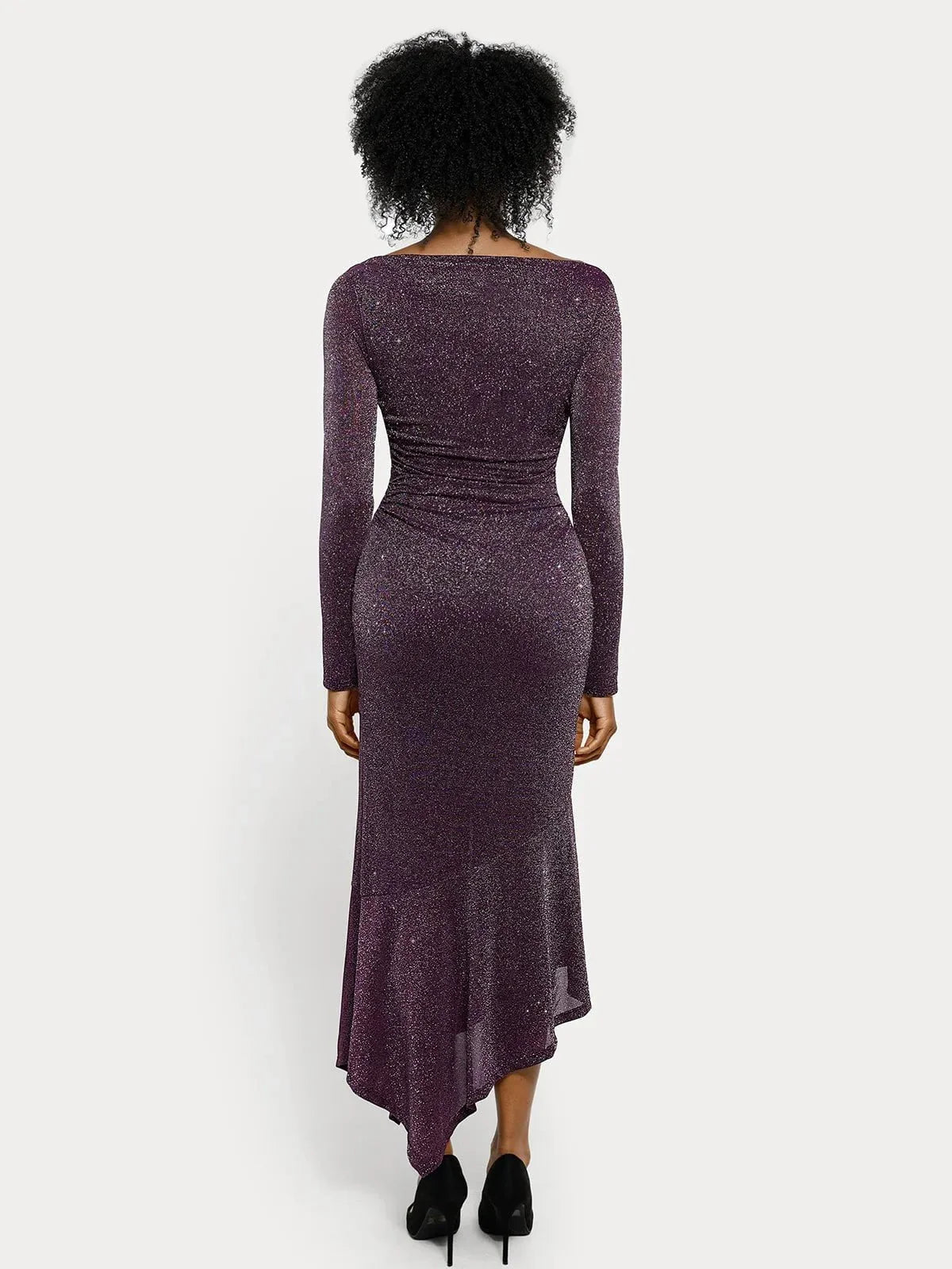 Shapewear Metallic Knit Long Sleeve Slim Mermaid Maxi Dress