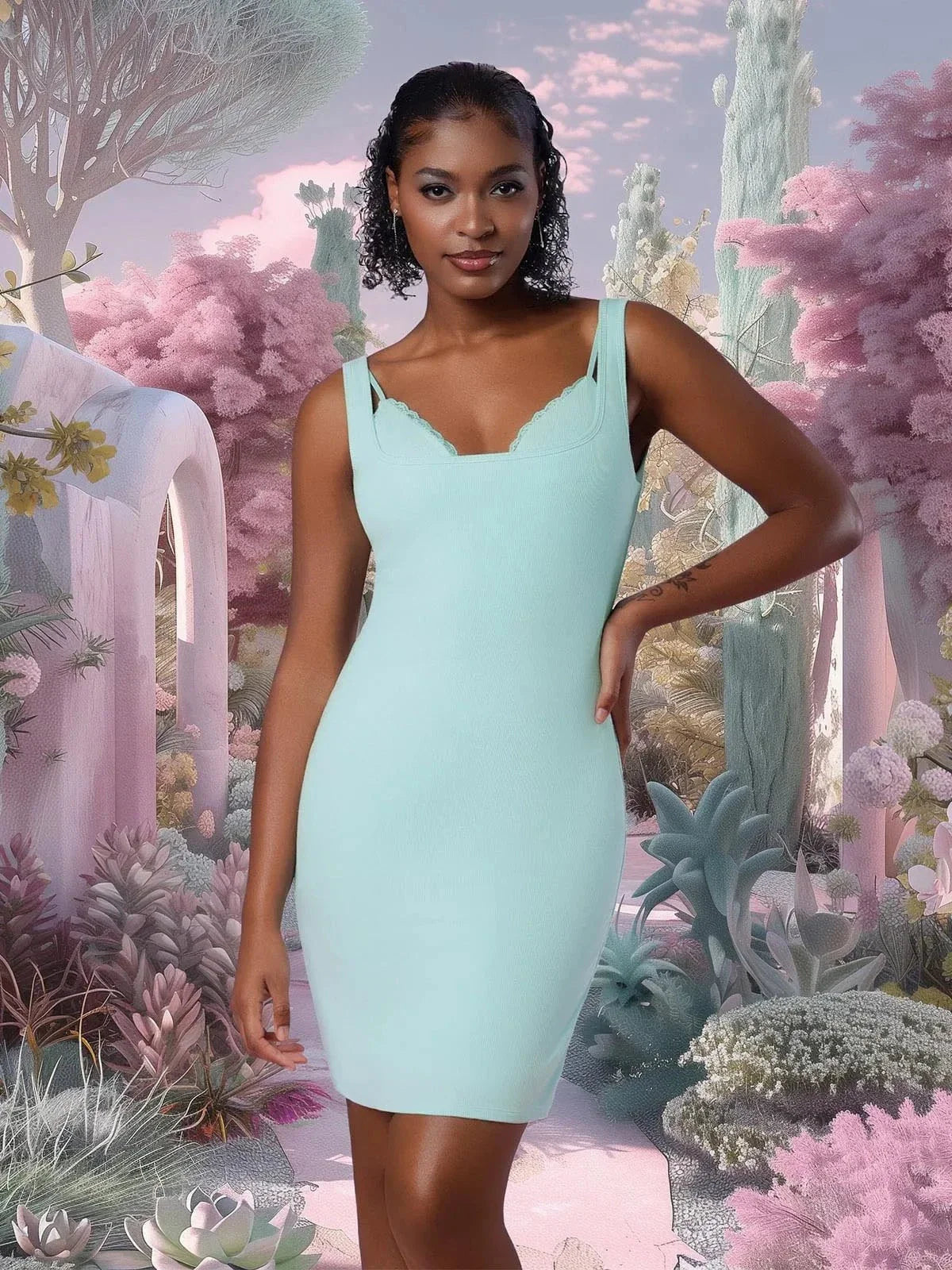 Shapewear Modal Sculpting Inner Lace Cami Mini Dress