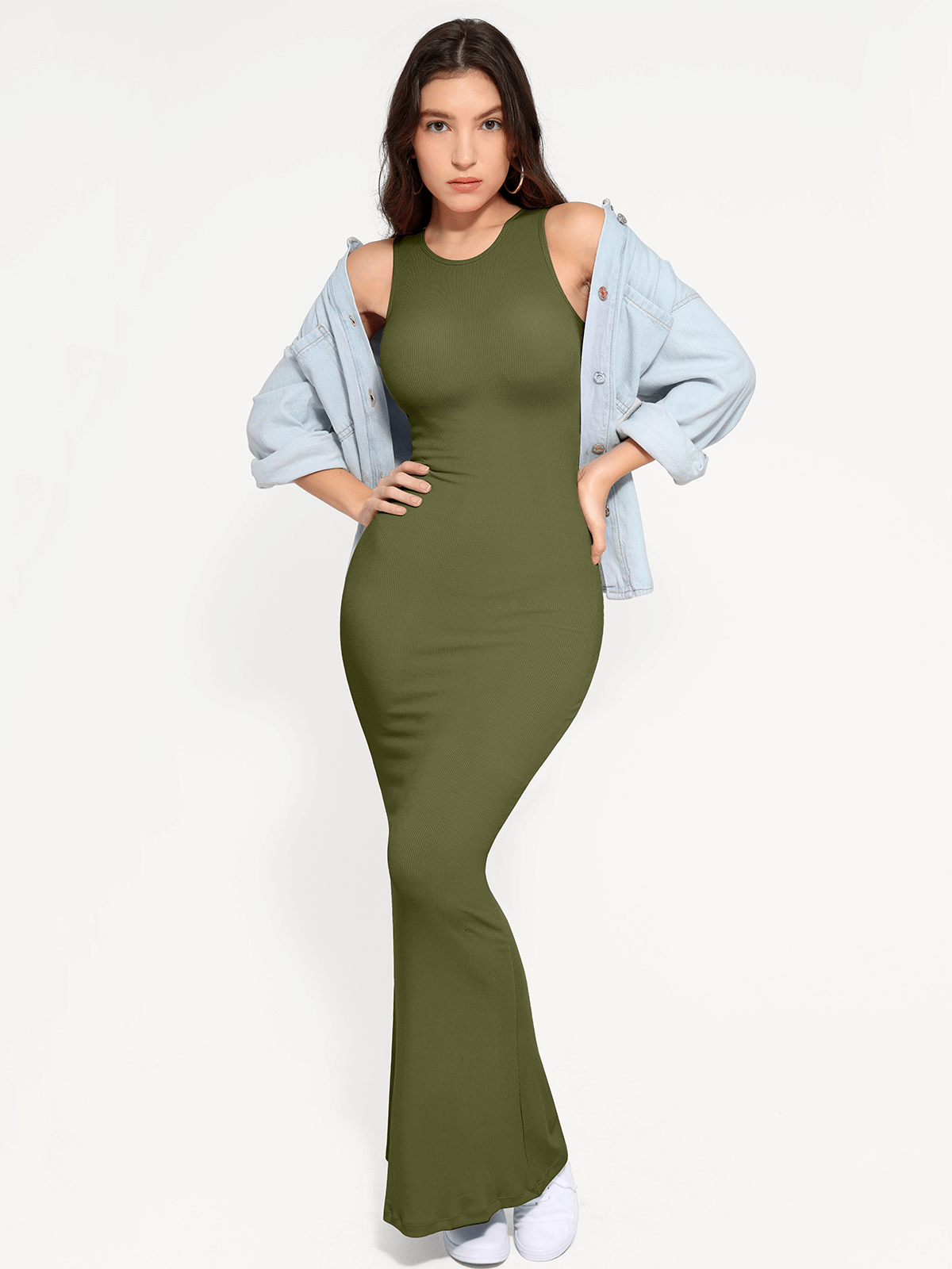Shapewear Modal Sleeveless Crew Neck Slimming Maxi Dress