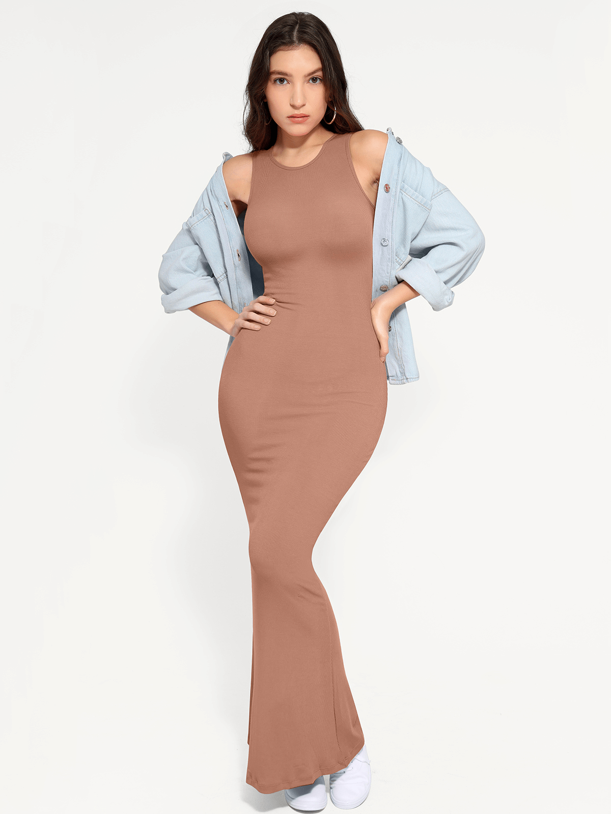 Shapewear Modal Sleeveless Crew Neck Slimming Maxi Dress