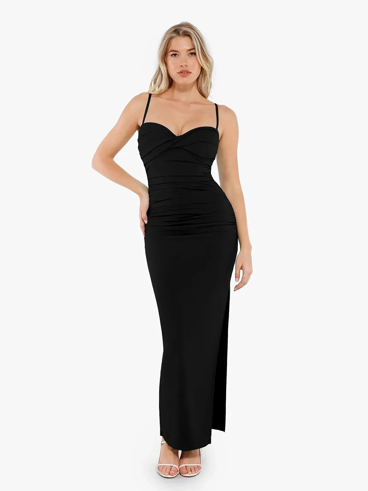 Shapewear Ruched Bias Twist Tummy Control Maxi Dress