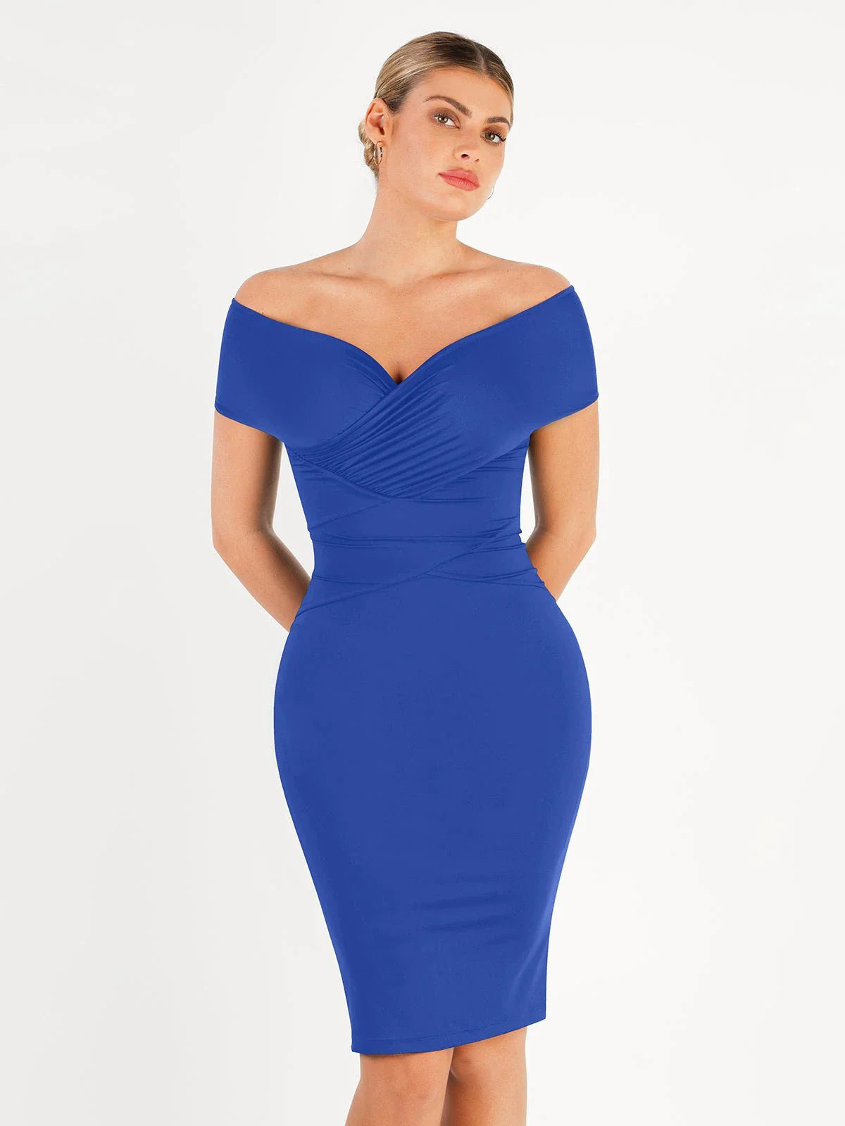 Shapewear Ruched Off-Shoulder Sculpting Midi Dress
