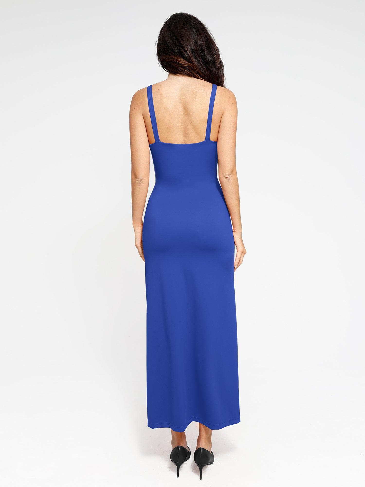 Shapewear Ruched Side Slit Slimming Maxi Slip Dress