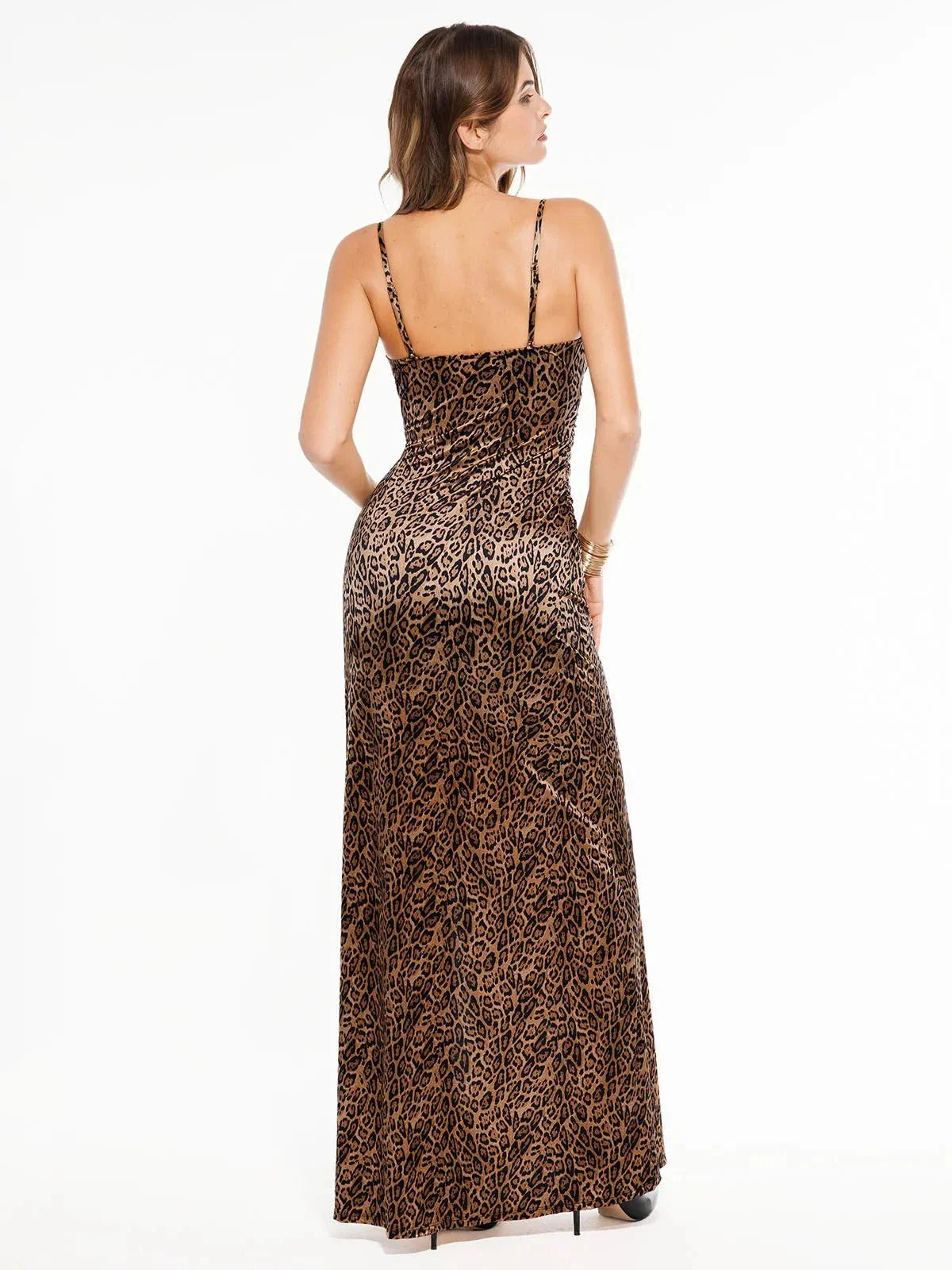 Shapewear Satin Deep-V Front Slit Maxi Dress