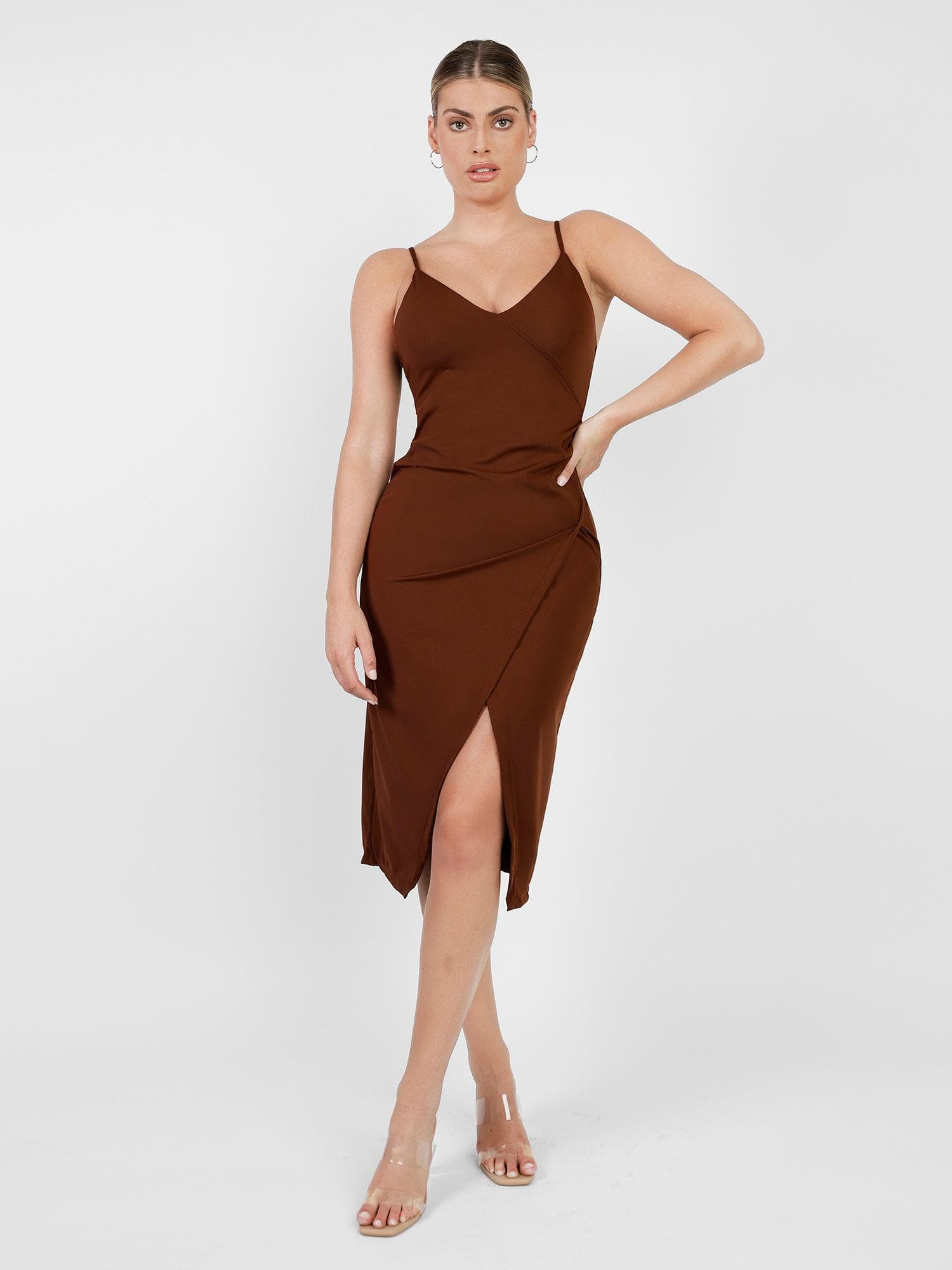 Shapewear Sculpting Wrap Midi Slip Dress