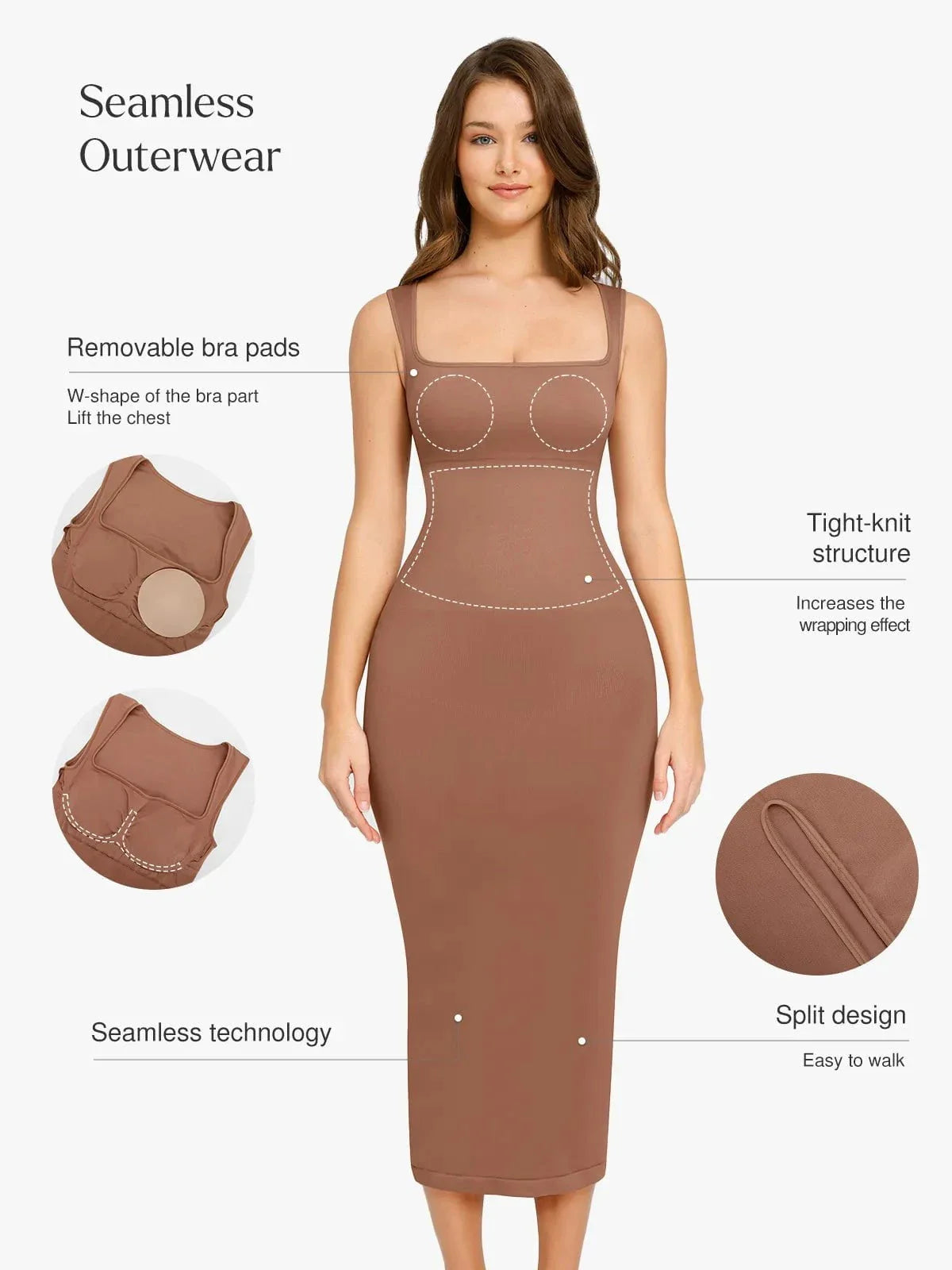 Shapewear Sleeveless Square Neck Slimming Seamless Dress