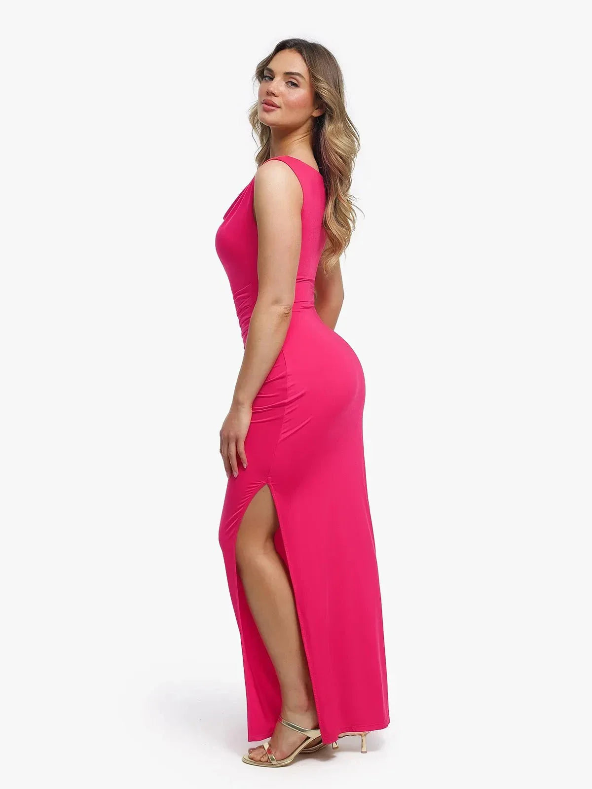 Shapewear Solid Cowl Neck Ruched Sculpting Maxi Dress