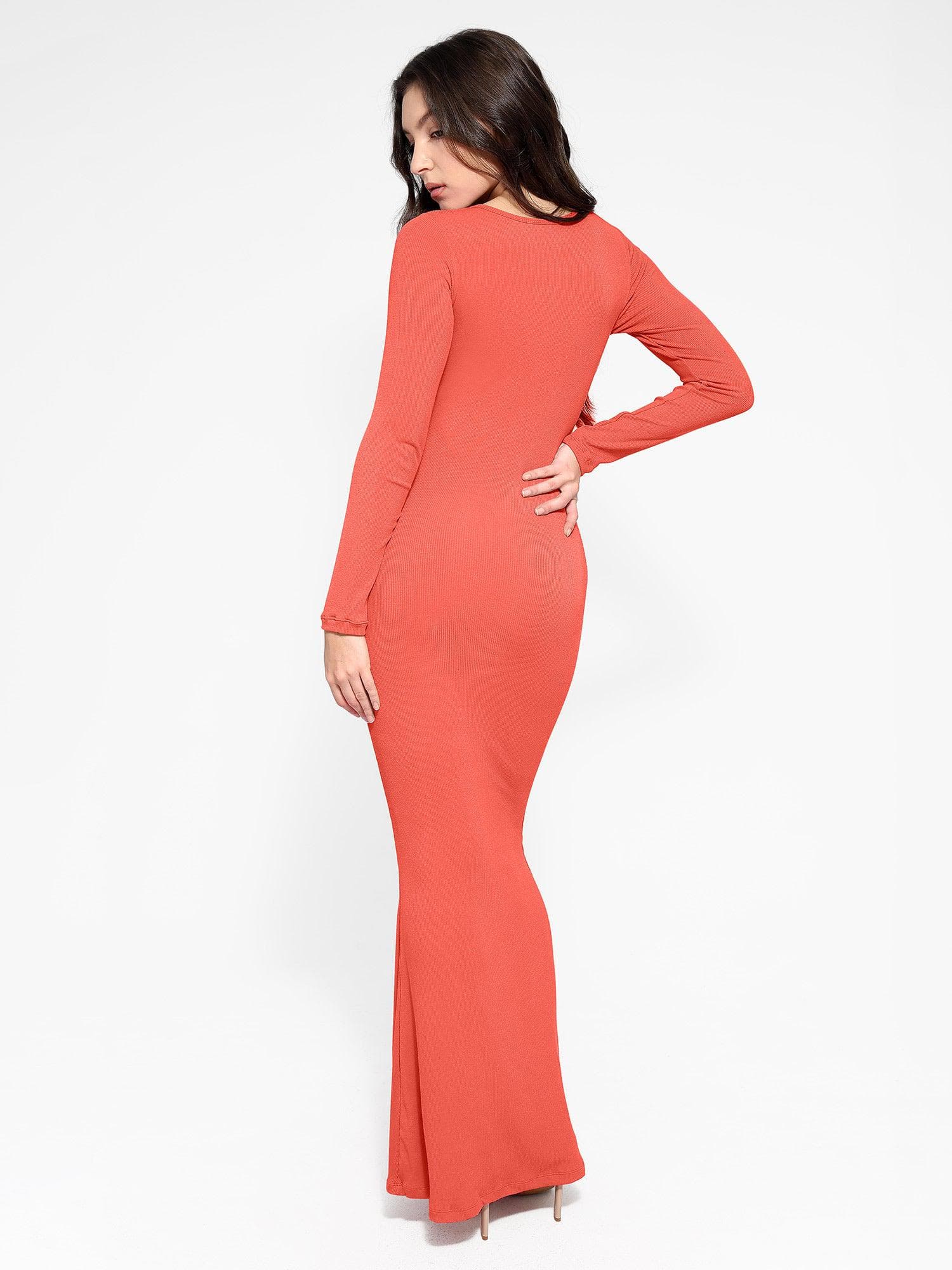 Shapewear Square Neck Long Sleeve Slimming Modal Maxi Dress