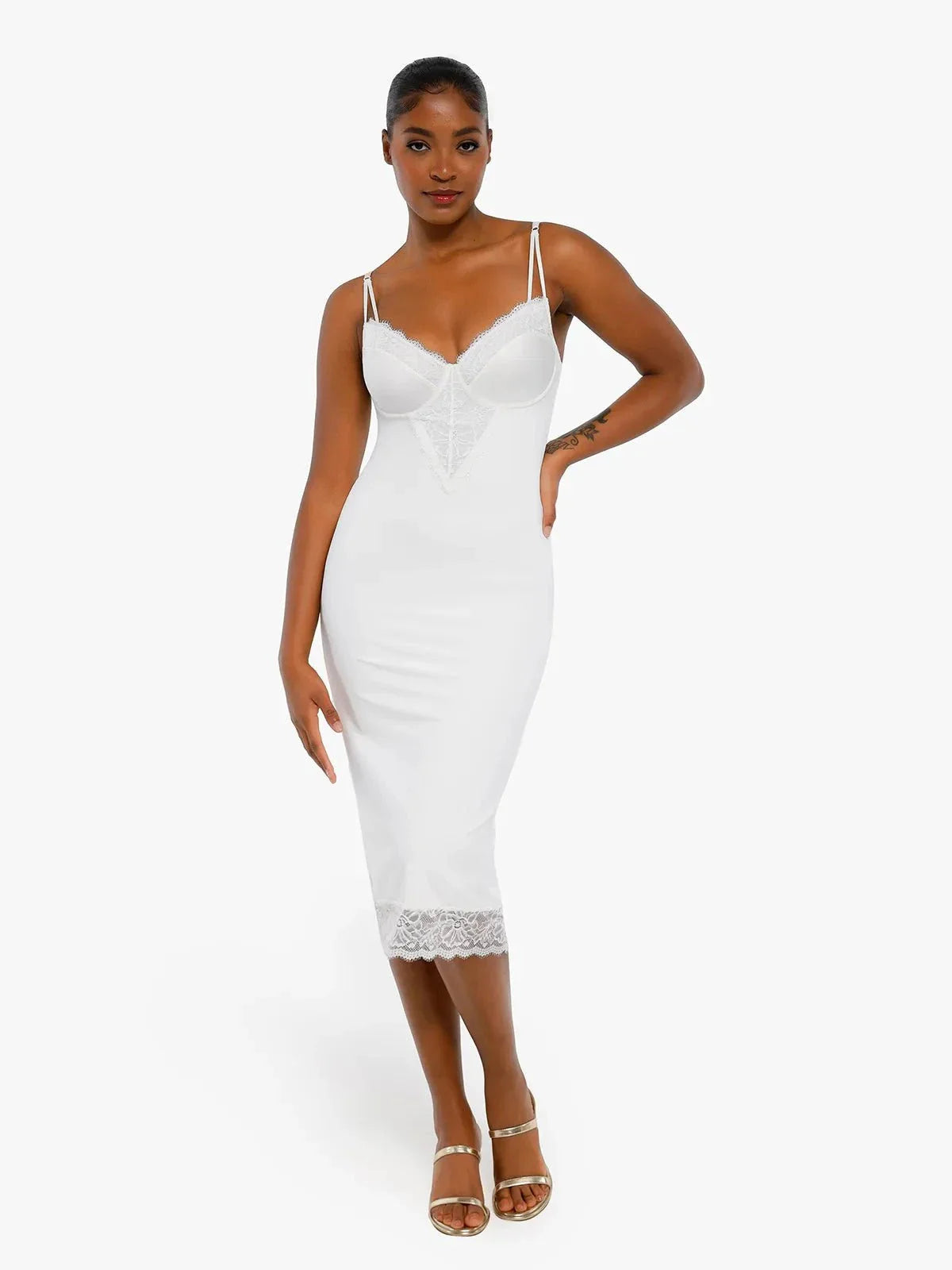 Shapewear Tummy Control Lace Inset Midi Dress
