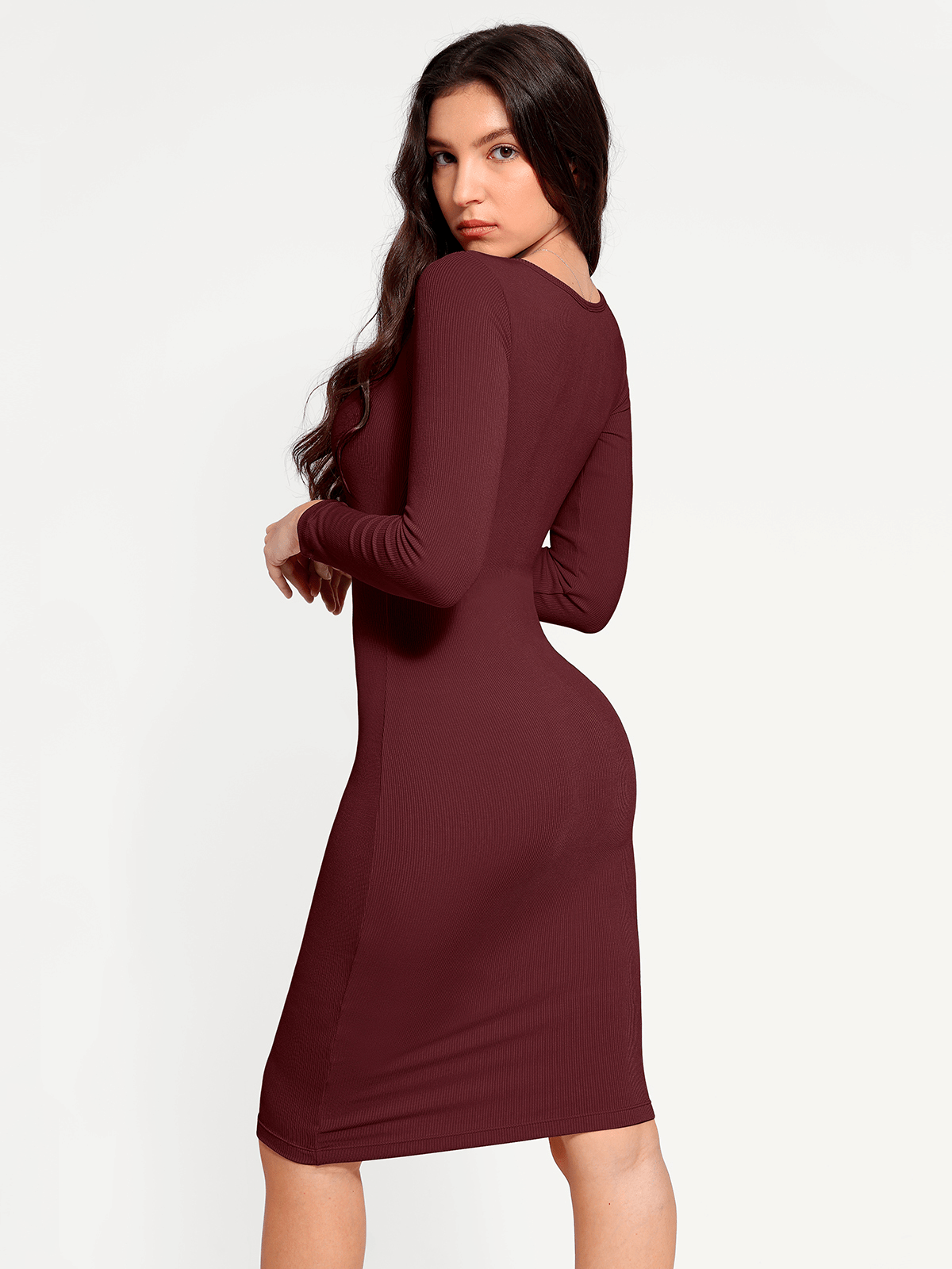 Shapewear Long Sleeve Square Neck Modal Slimming Midi Dress