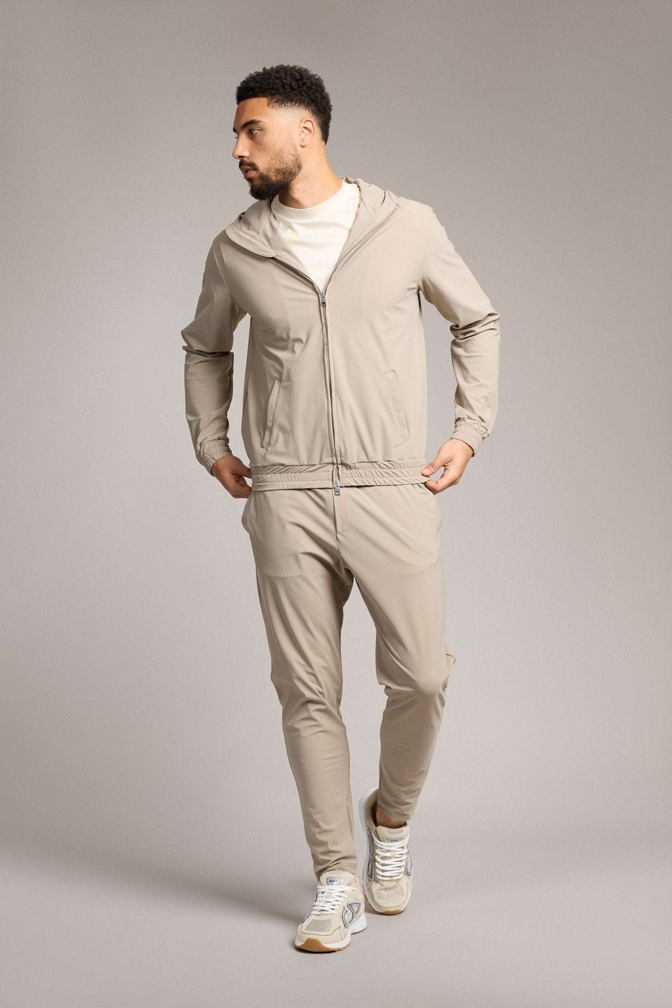 Light Beige Hooded Tech Suit