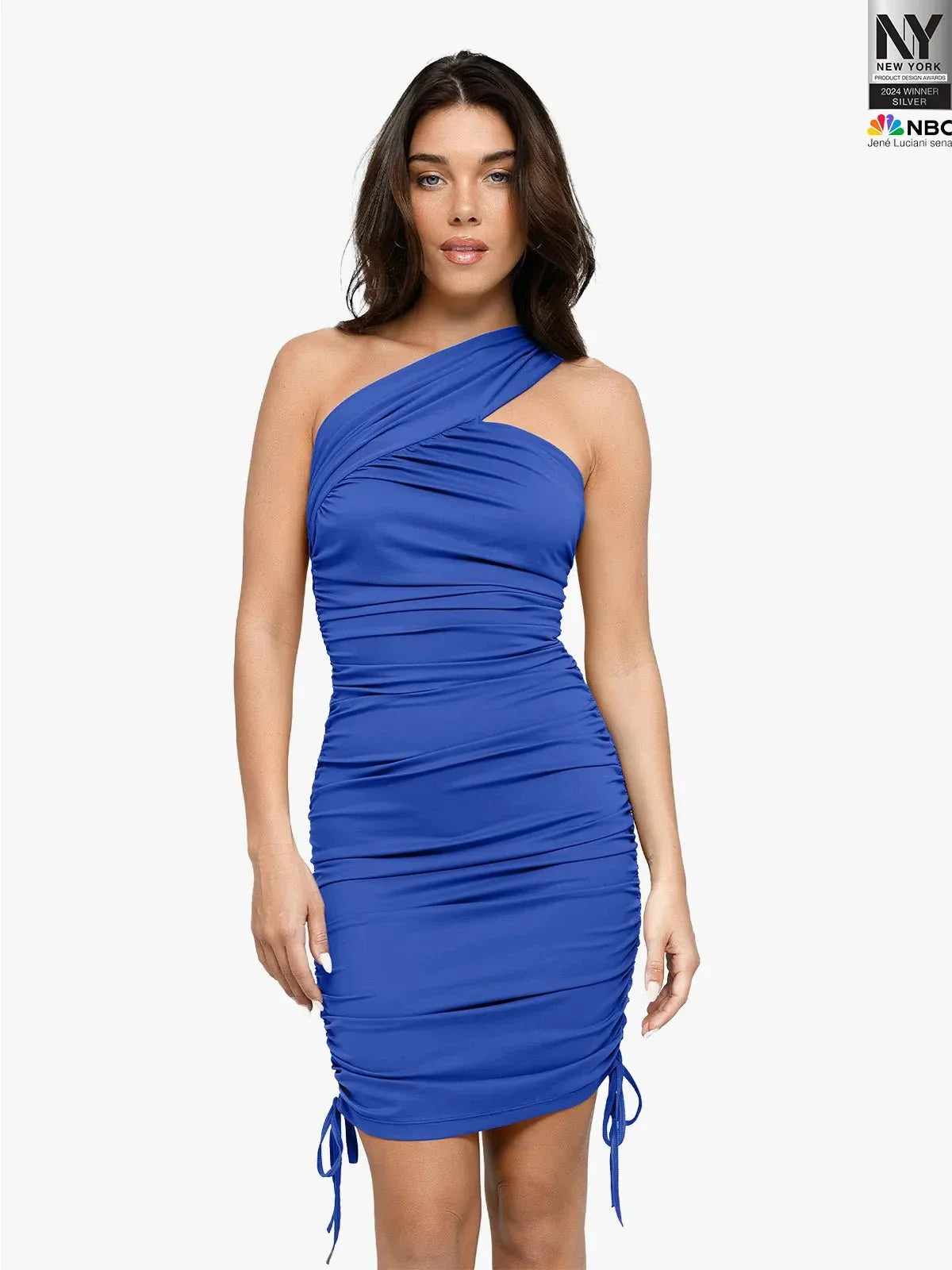 Bluetag Cooling Shapewear One-Shoulder Ruched Bodycon Dress